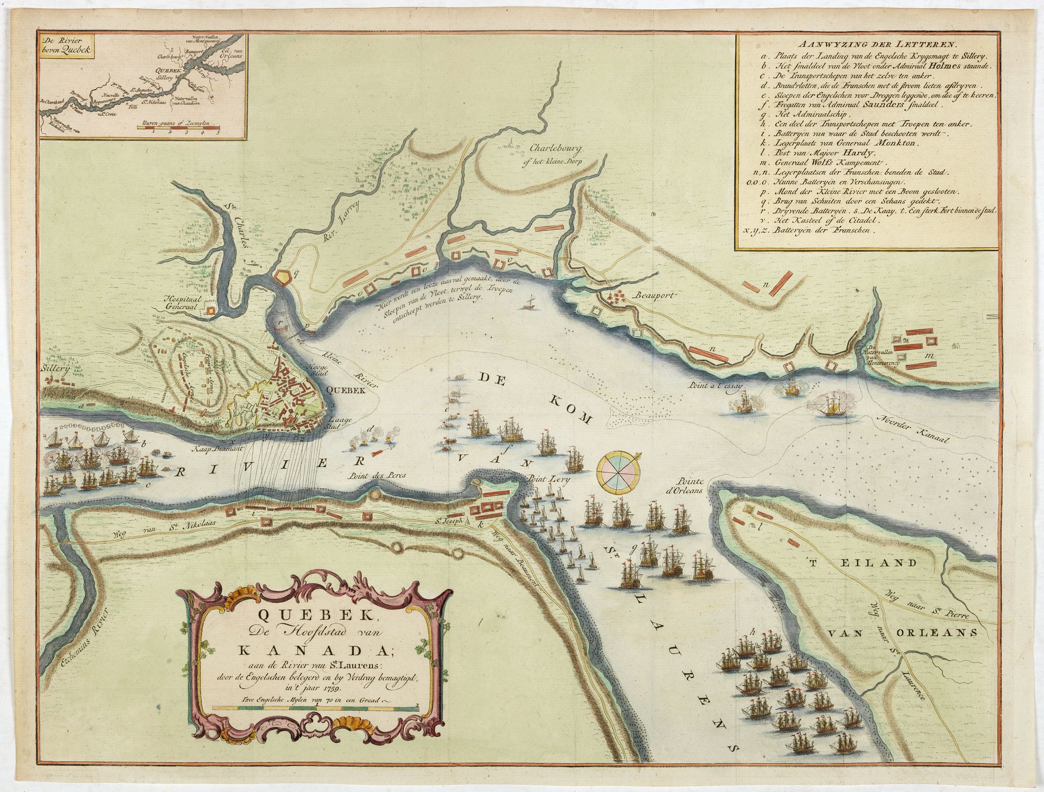 TIRION, I., Quebek de hoofdstad van Kanada., antique map, old maps