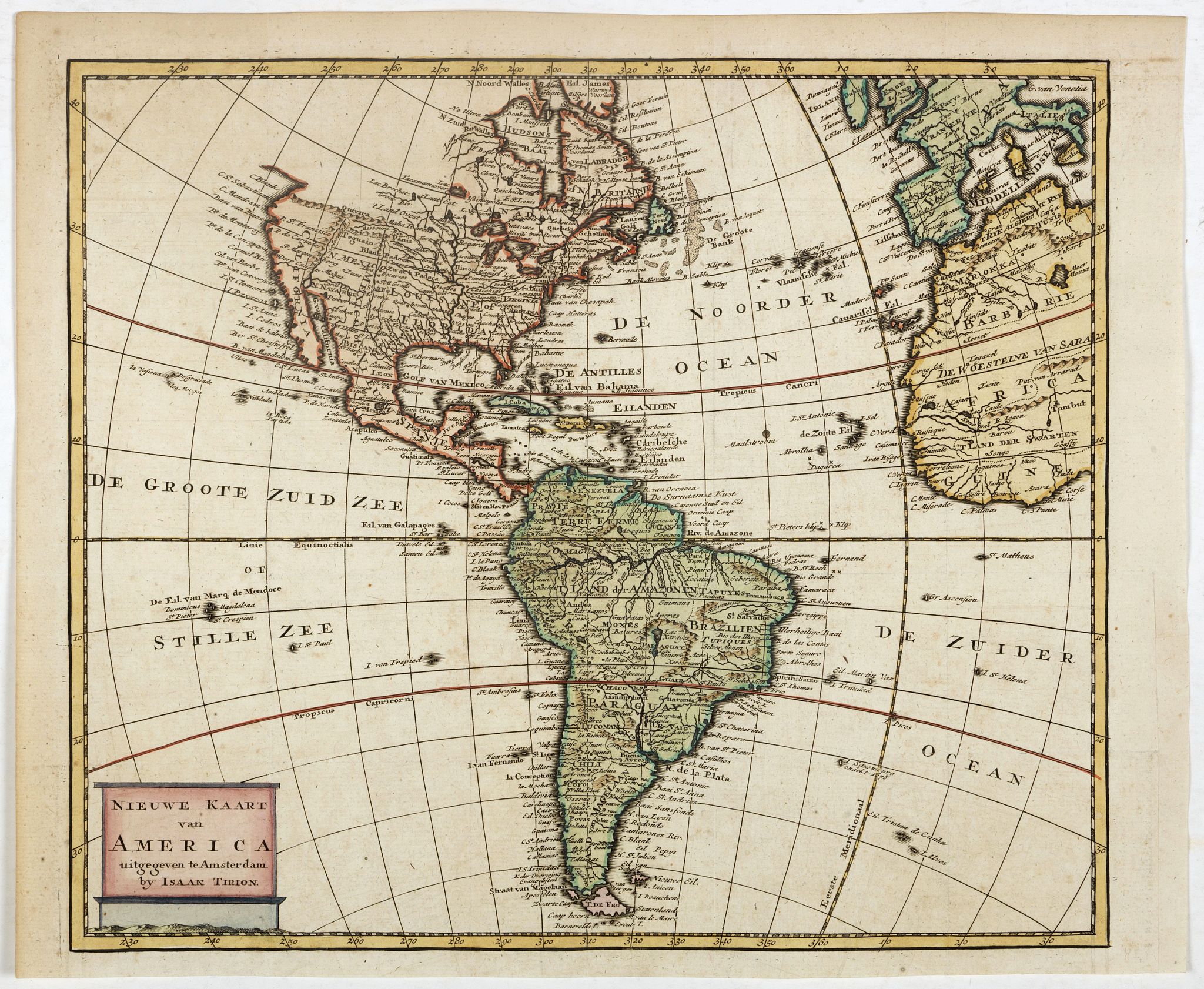 TIRION, I., Nieuwe kaart van America., antique map, old maps