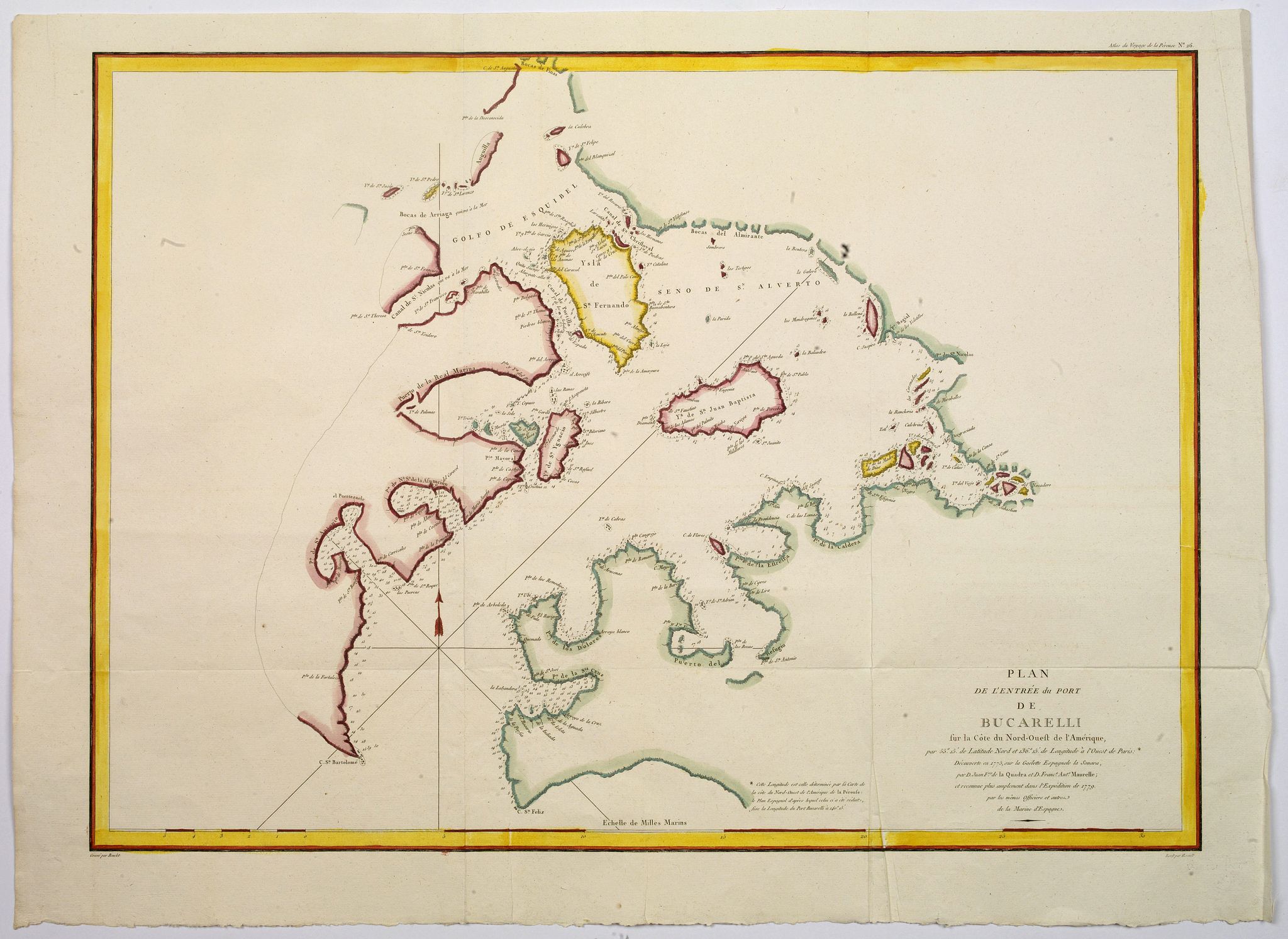 LA PEROUSE, Jean., Plan de l'Entrée du Port de Bucarelli sur la cote du Nord-Ouest de l'Amerique., antique map, old maps