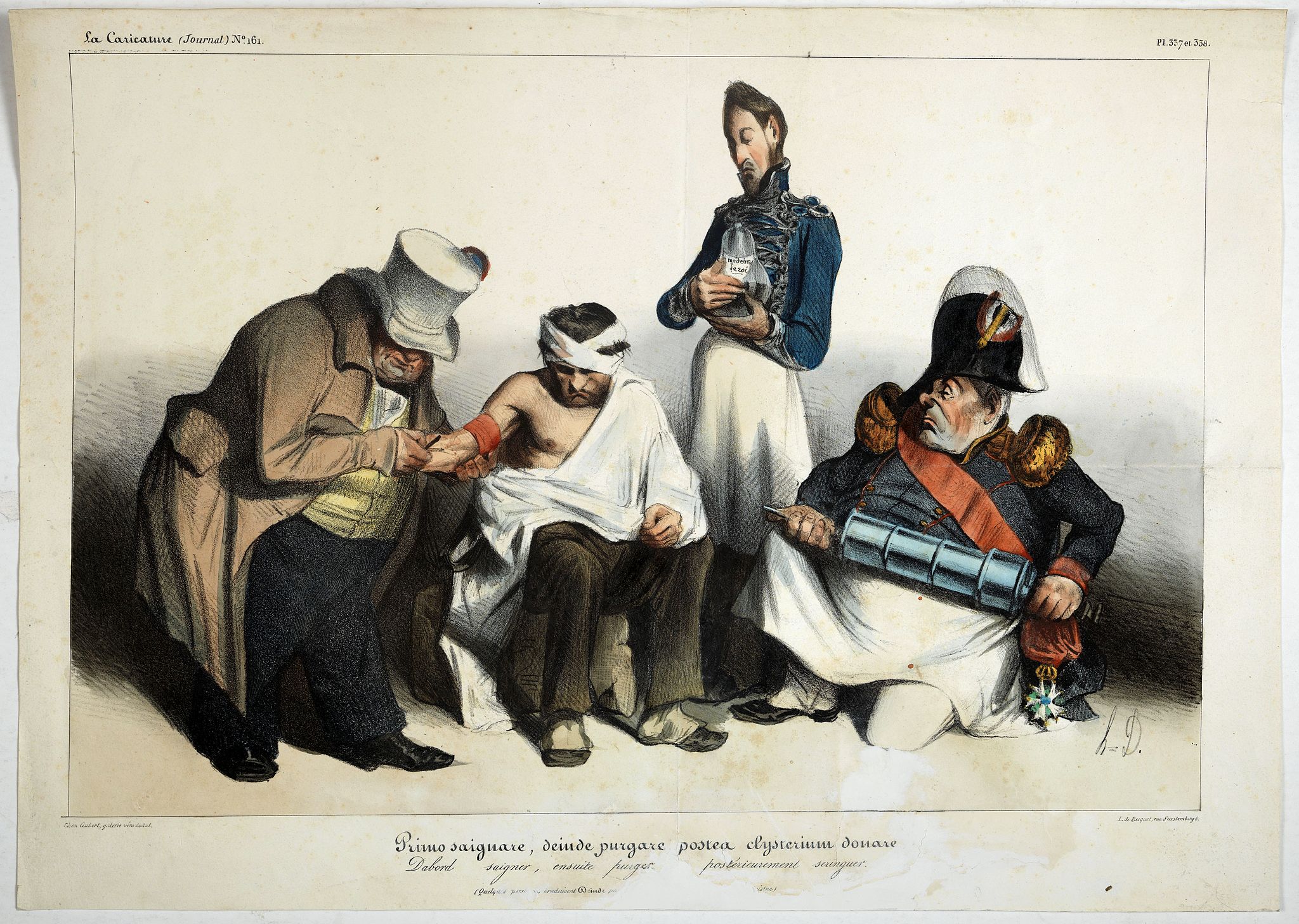 DAUMIER, H., Primo saignare, deinde purgare, postea clysterium donare., antique map, old maps