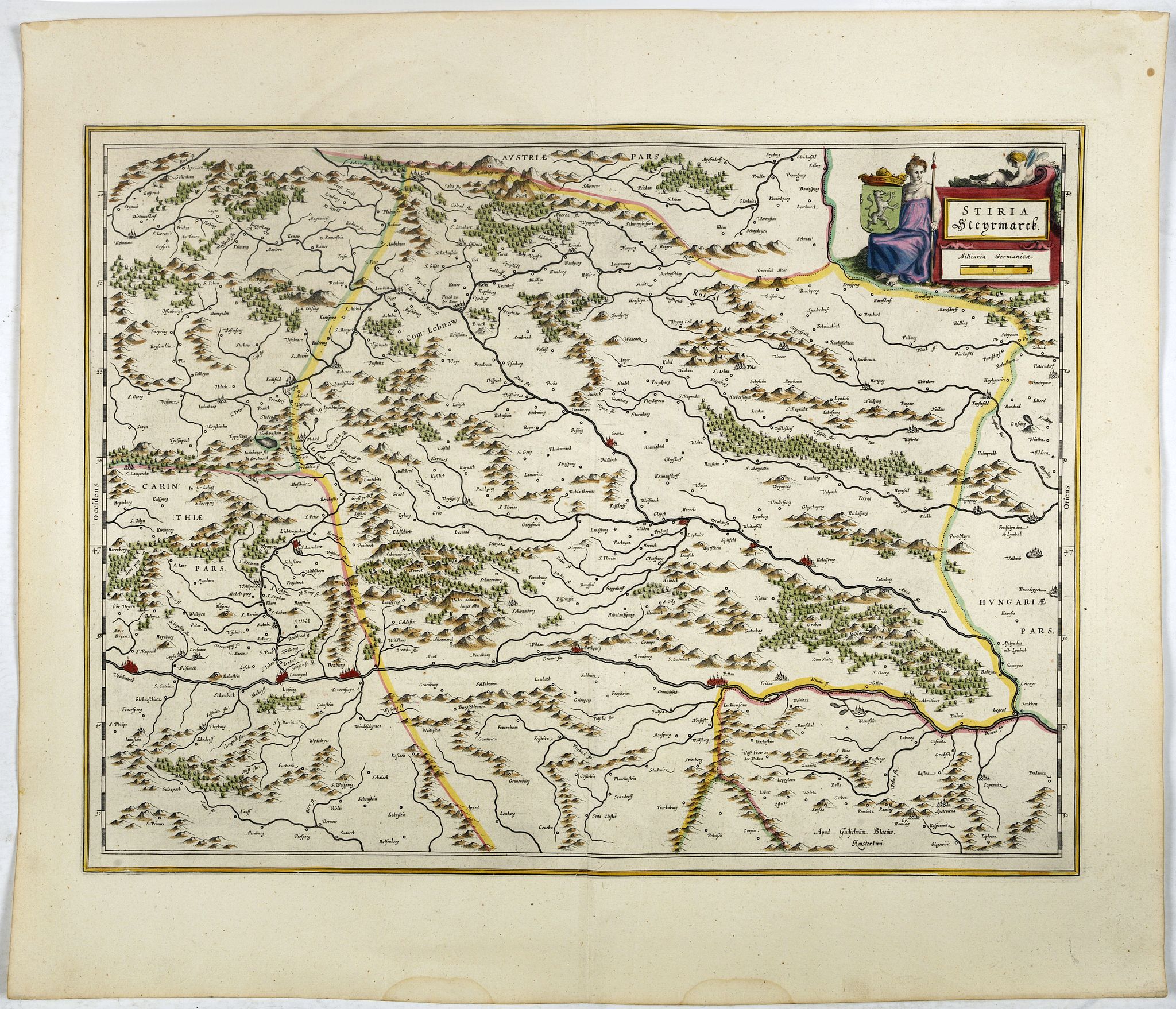 BLAEU, J., Stiria Steyermarck., antique map, old maps