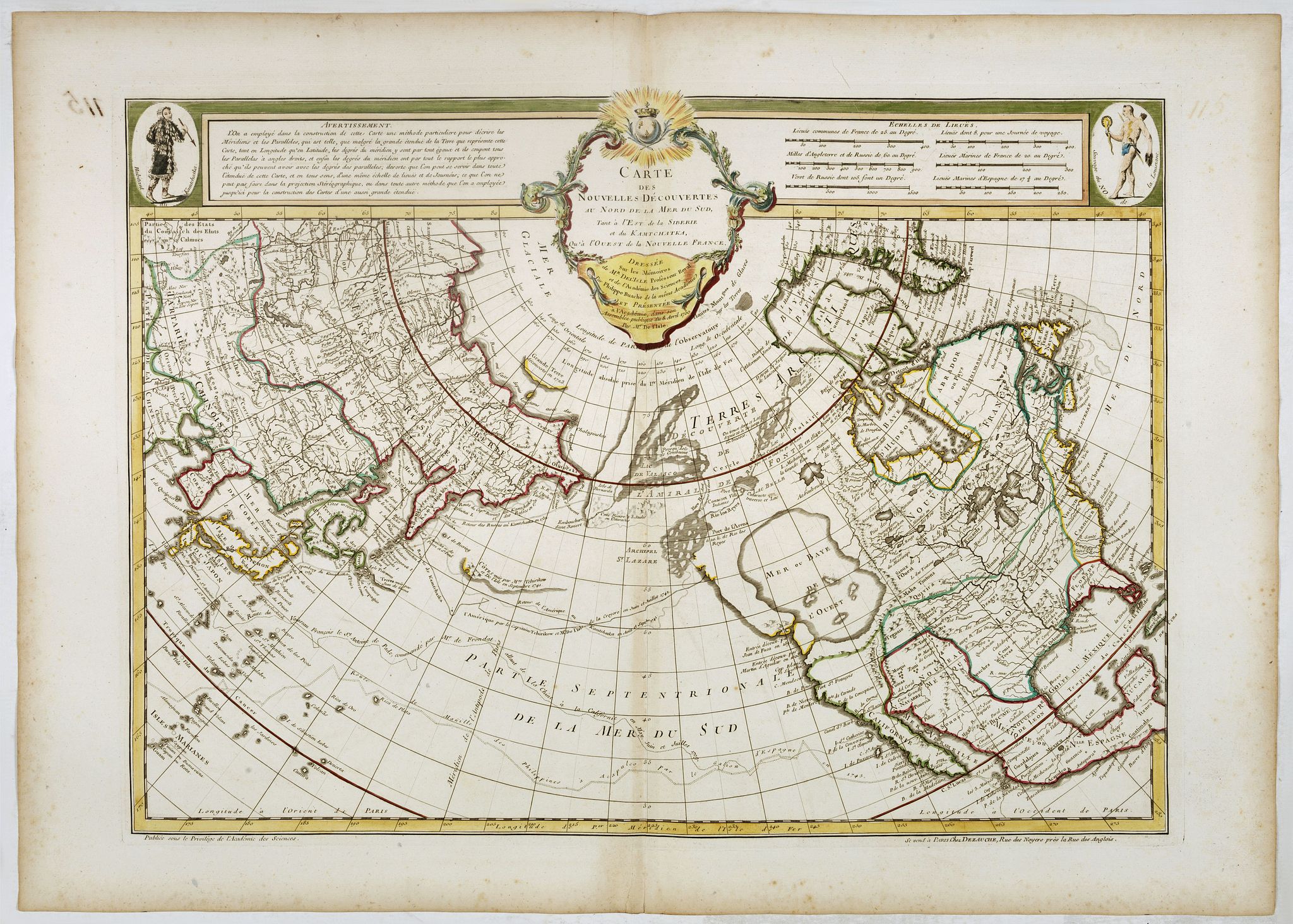 DE L'ISLE., J., Carte des nouvelles decouvertes au Nord de la Mer du Sud., antique map, old maps