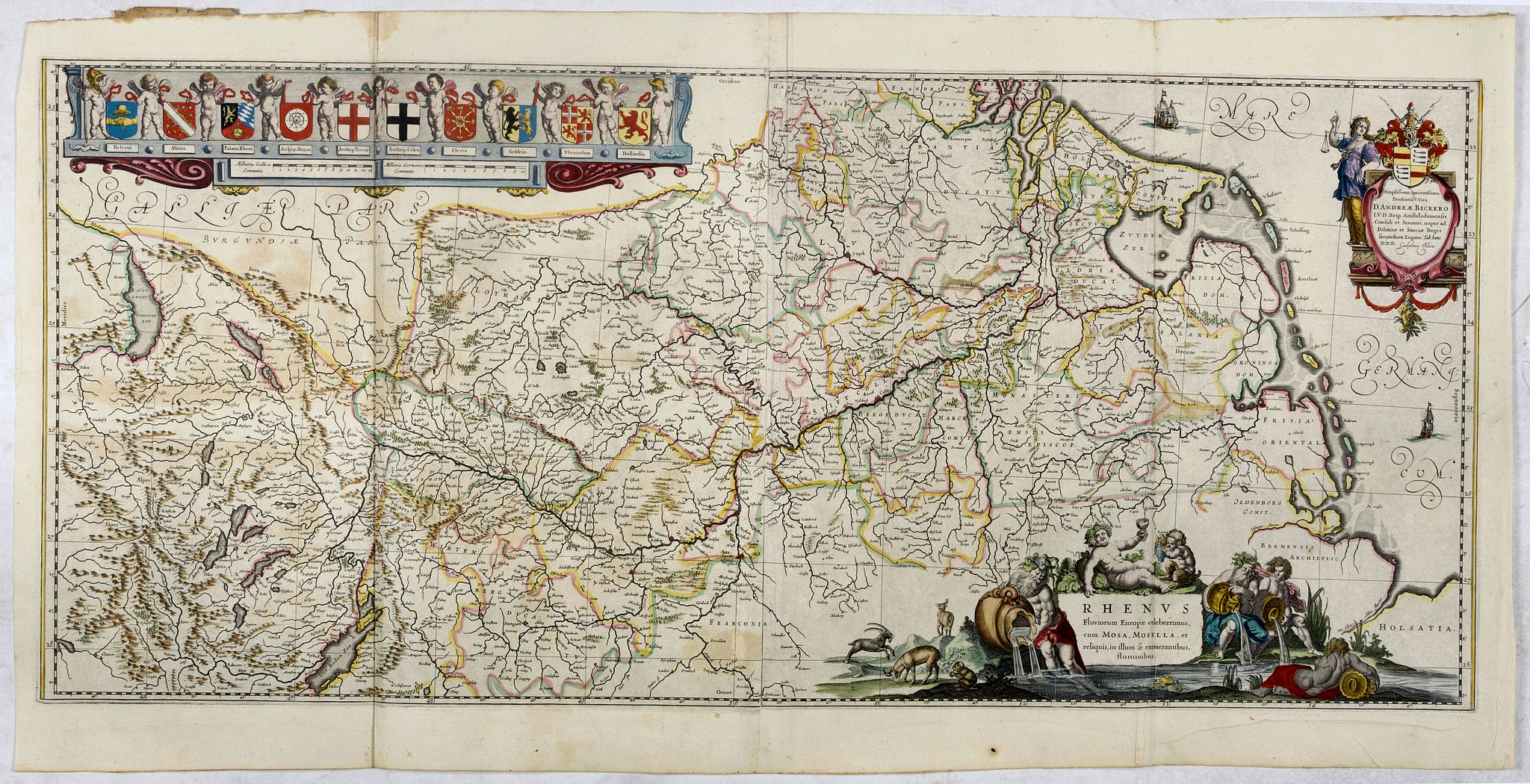 BLAEU, W., Rhenus Fluviorum Europae.., antique map, old maps
