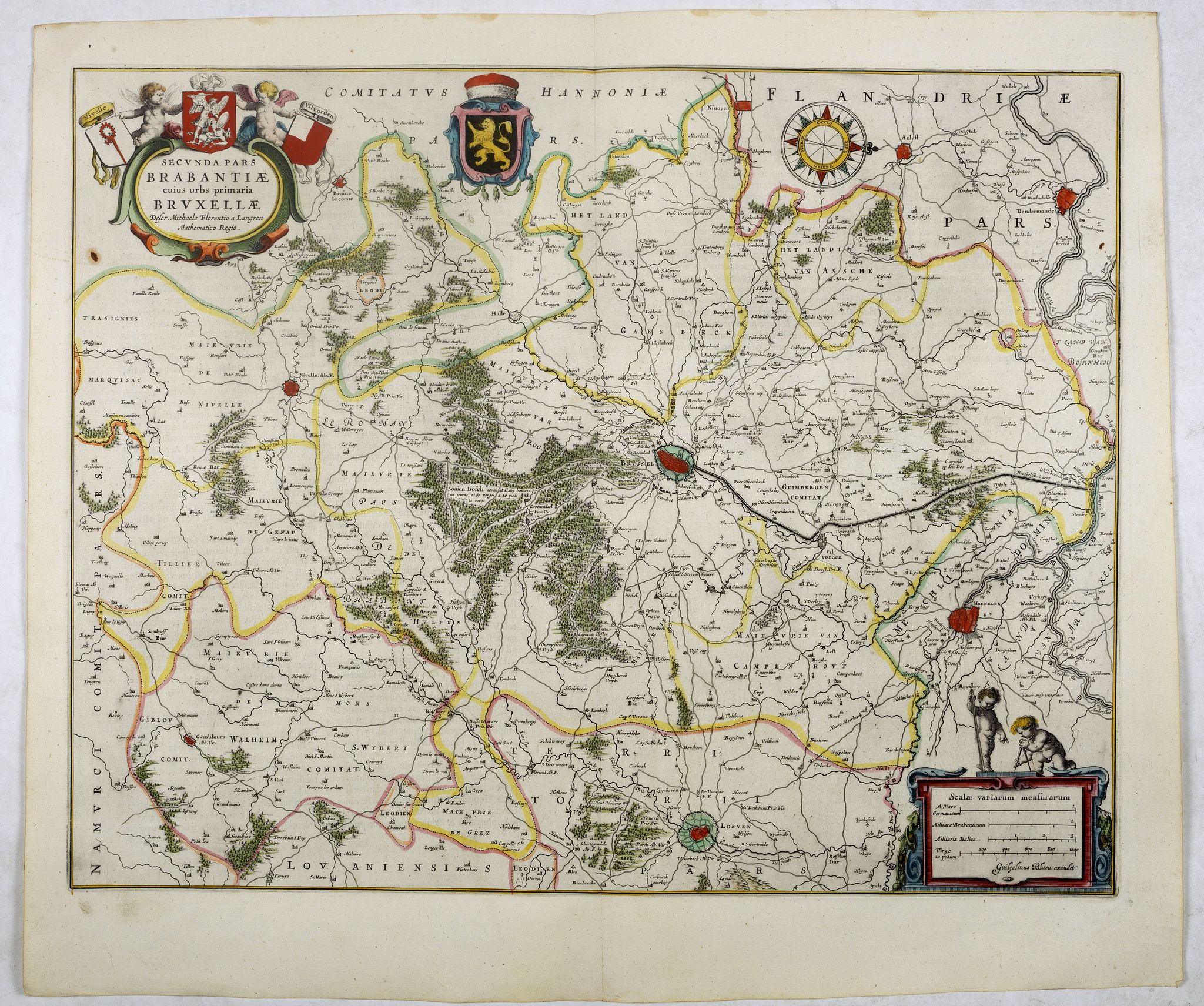 BLAEU, W., Secunda pars Brabantiae cuis urbus primaria Bruxellae . . ., antique map, old maps