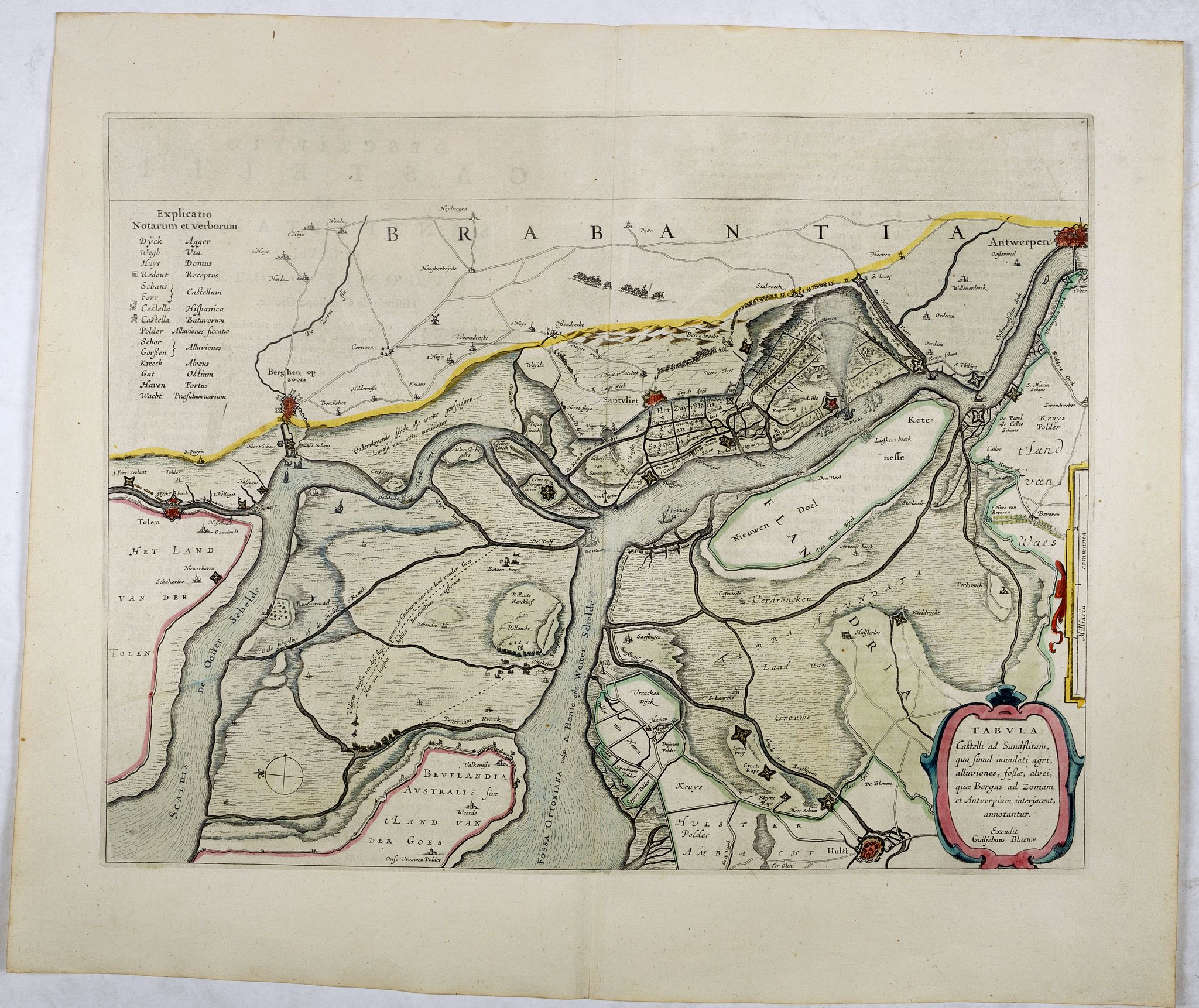 BLAEU, W., Tabula Castelli ad Sandflitam,..Bergas ad Zomam et Antverpi, antique map, old maps