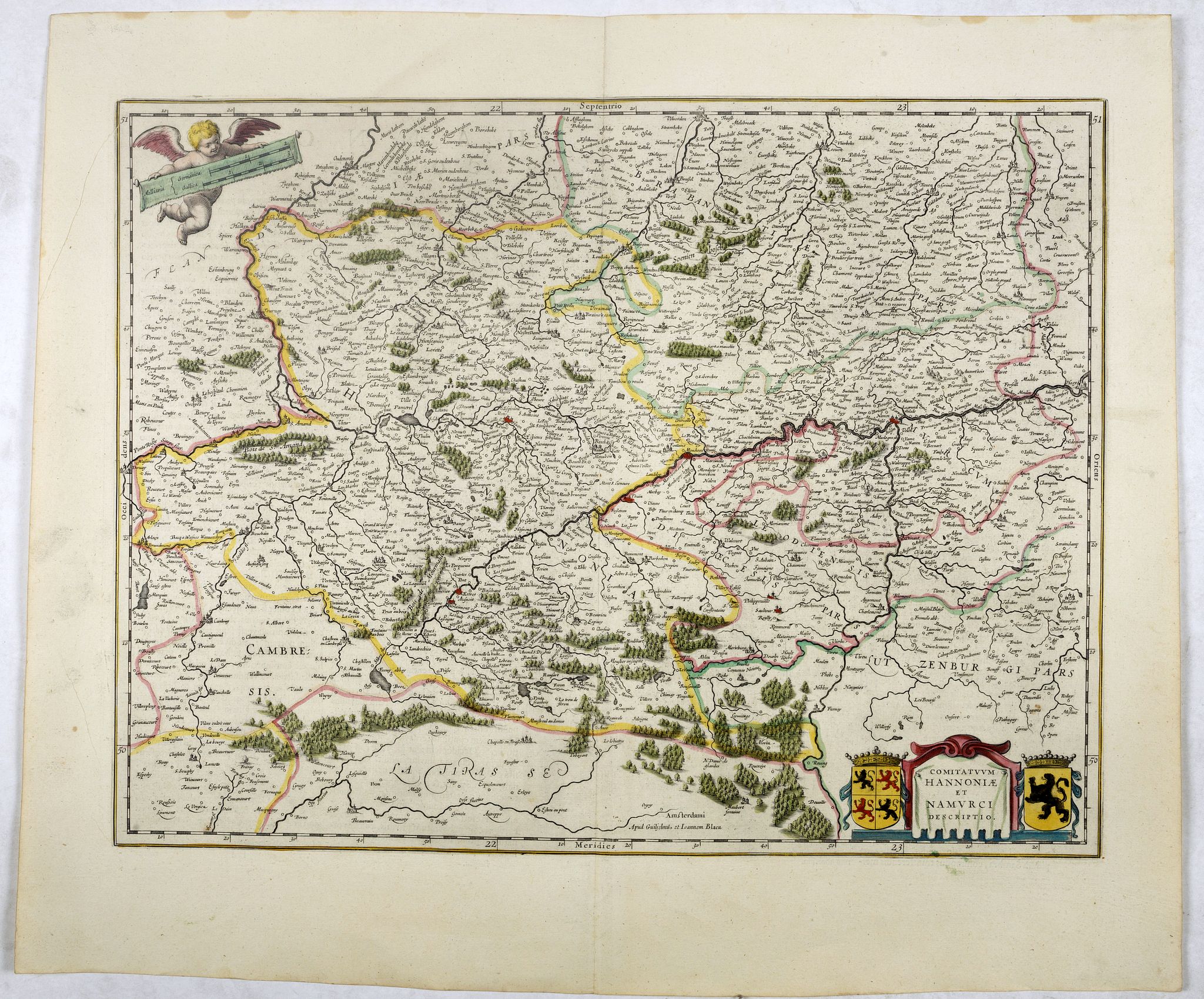 BLAEU, W., Comitatum Hannoniae et Namurci descriptio., antique map, old maps