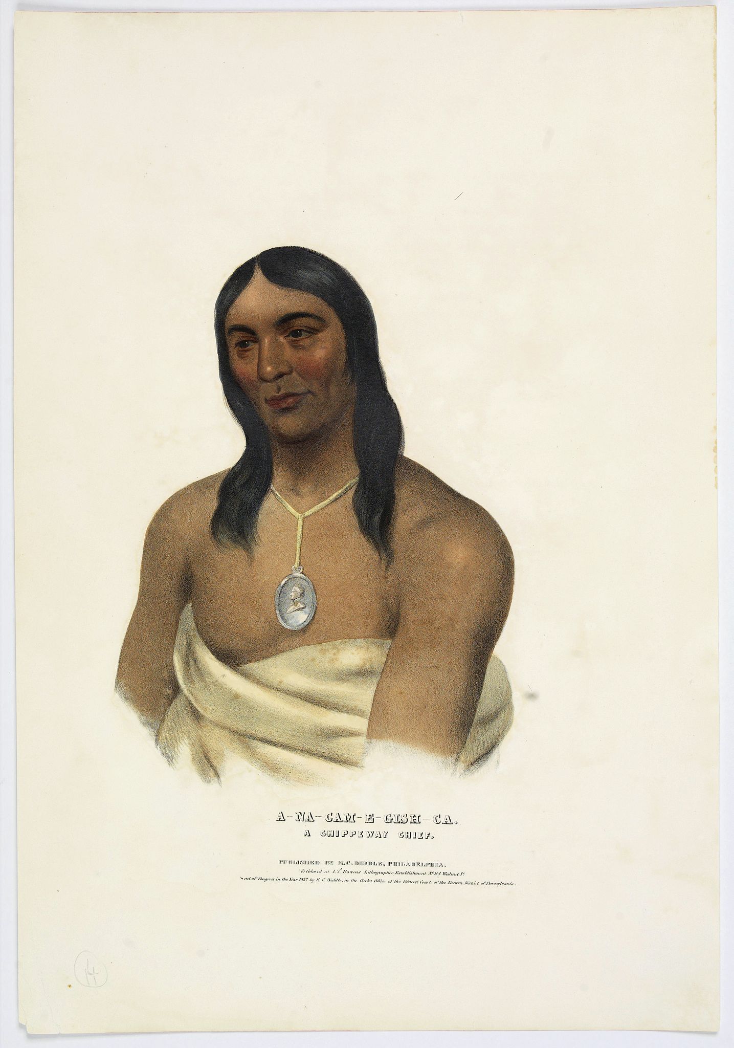 MCKENNEY, T & HALL, J., A-Na-Cam-E-Gish-Ca. A Chippeway Chief., antique map, old maps