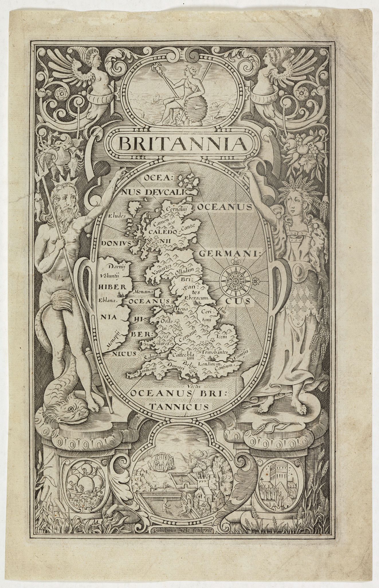CAMDEN, W., (Title page) Britannia., antique map, old maps
