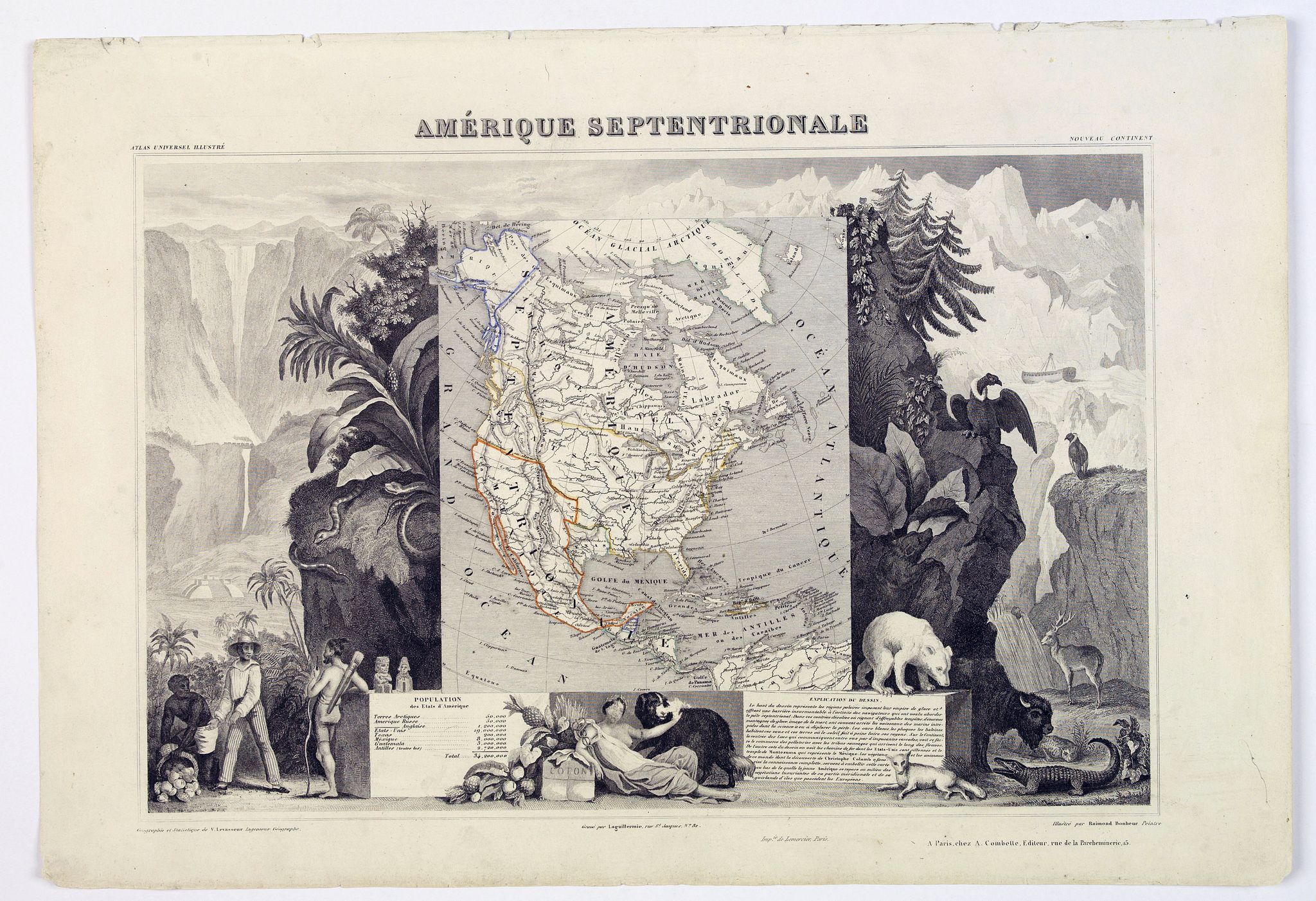 LEVASSEUR, V., Amerique Septentrionale., antique map, old maps