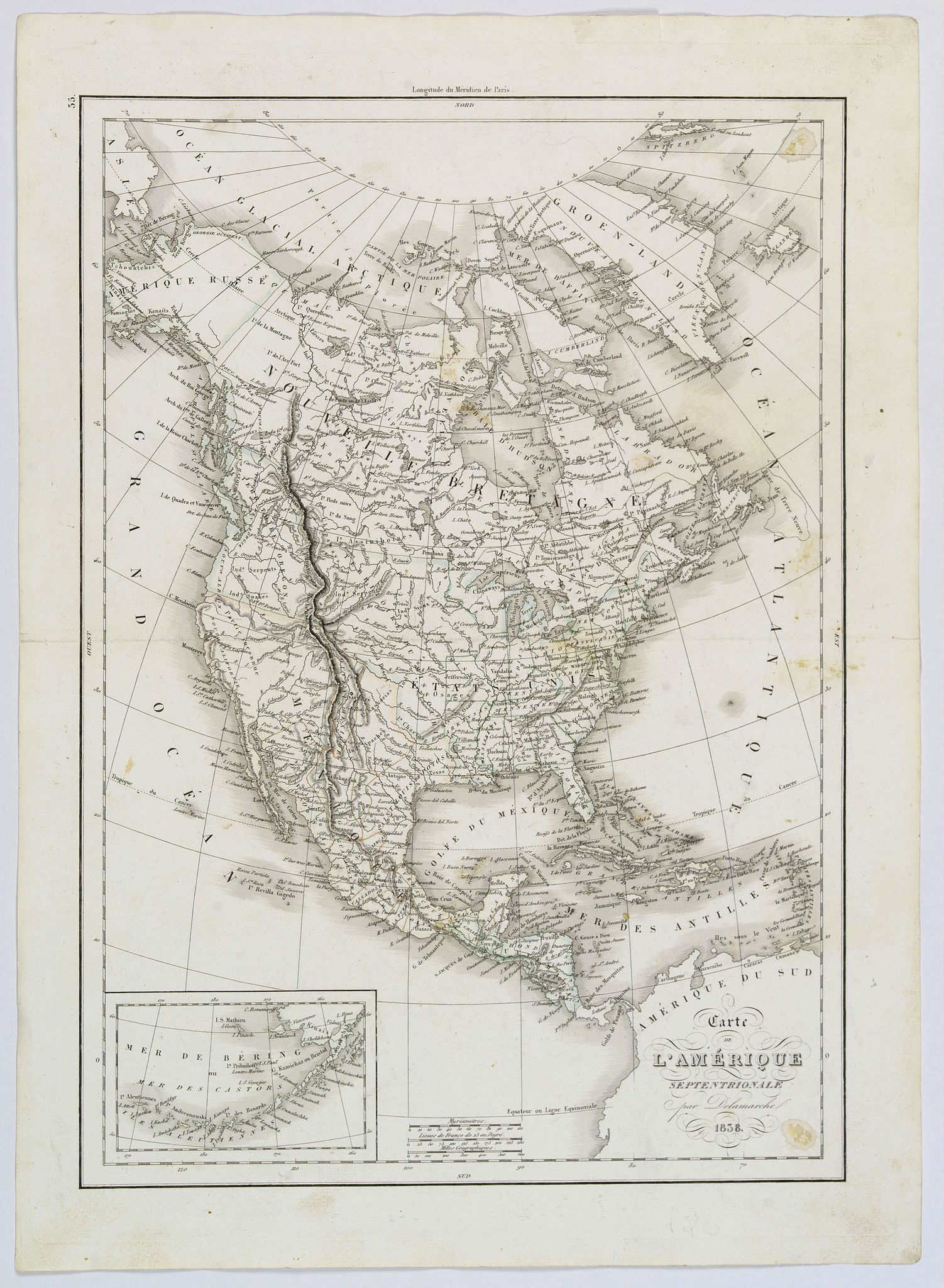 DELAMARCHE, Felix., Carte de l'Amerique Septentrionale., antique map, old maps