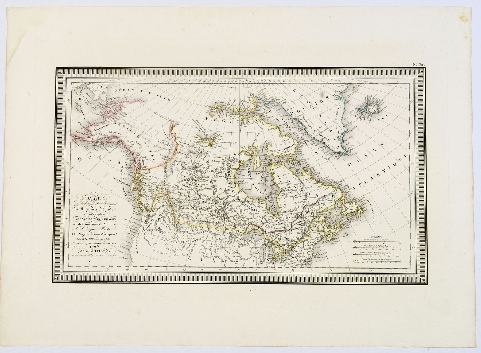 VIVIEN, L., Carte de la partie Septentrionale du Nouveau Monde, ou sont Comprises Les Possessions Anglaises de l'Amerique du Nord. . ., antique map, old maps