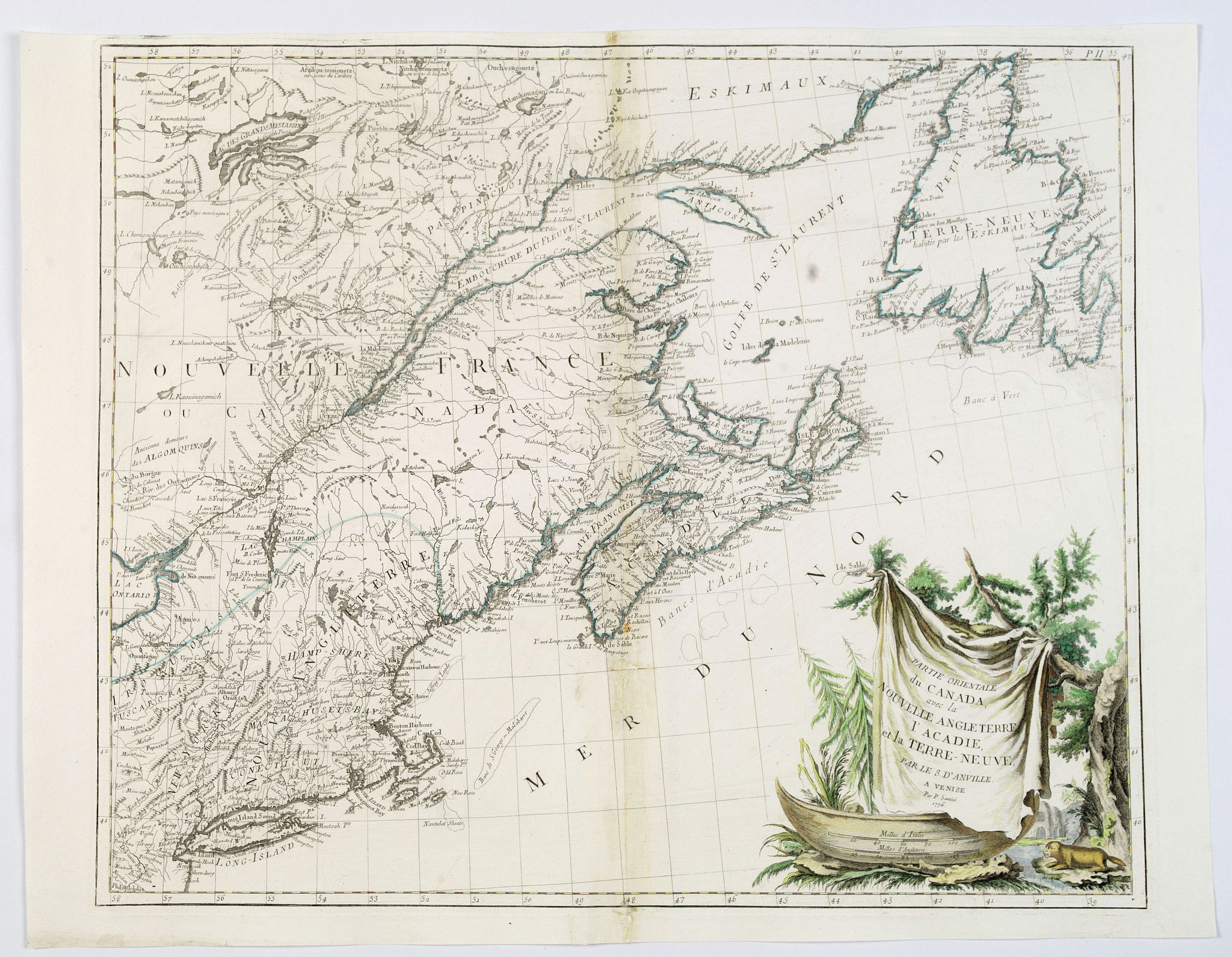 SANTINI, P. / REMONDINI, M., Partie Orientale du Canada avec la Nouvelle Angleterre. . ., antique map, old maps