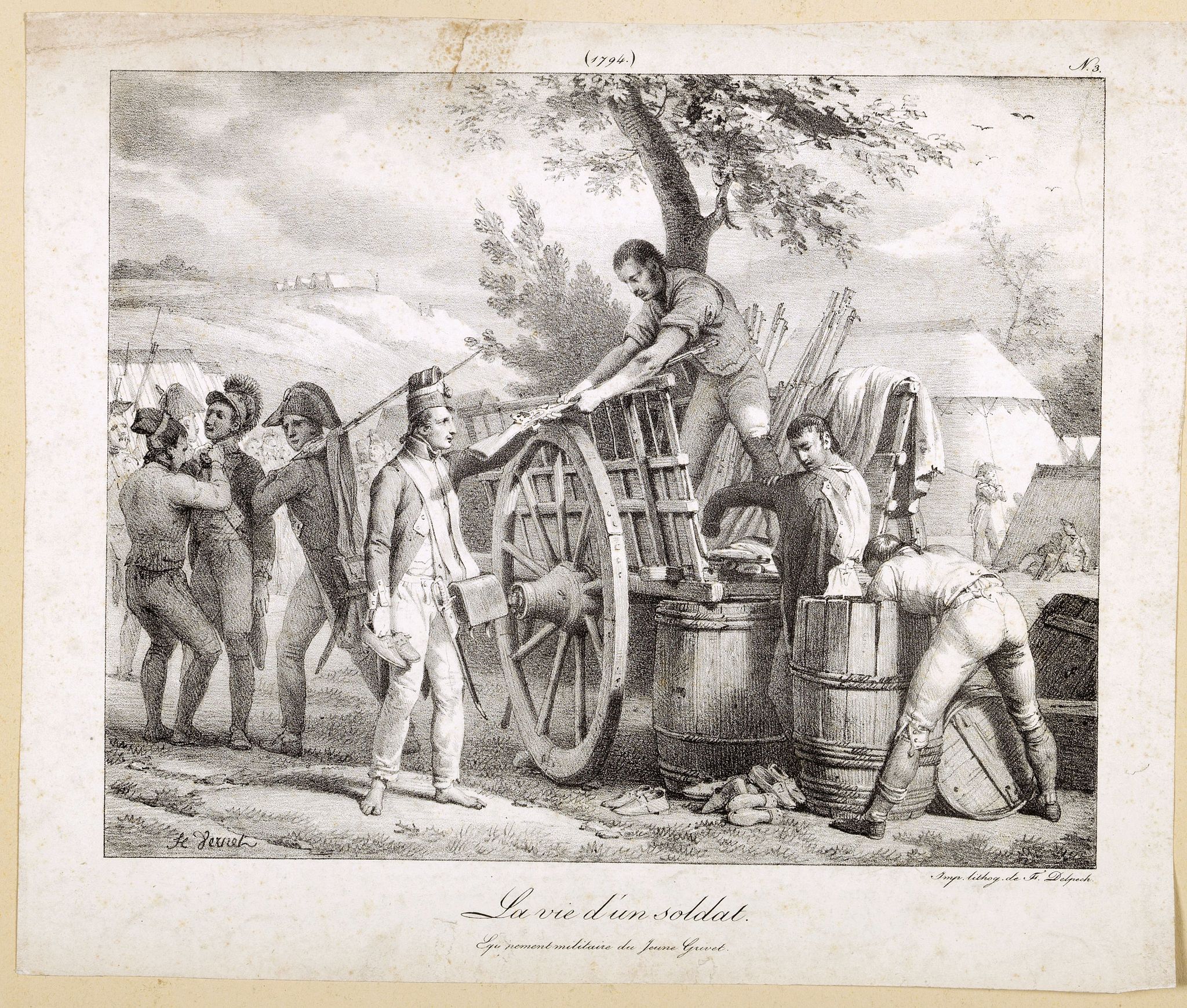 VERNET, J., La vie d'un soldat, équipement militaire du jeune Grivet., antique map, old maps