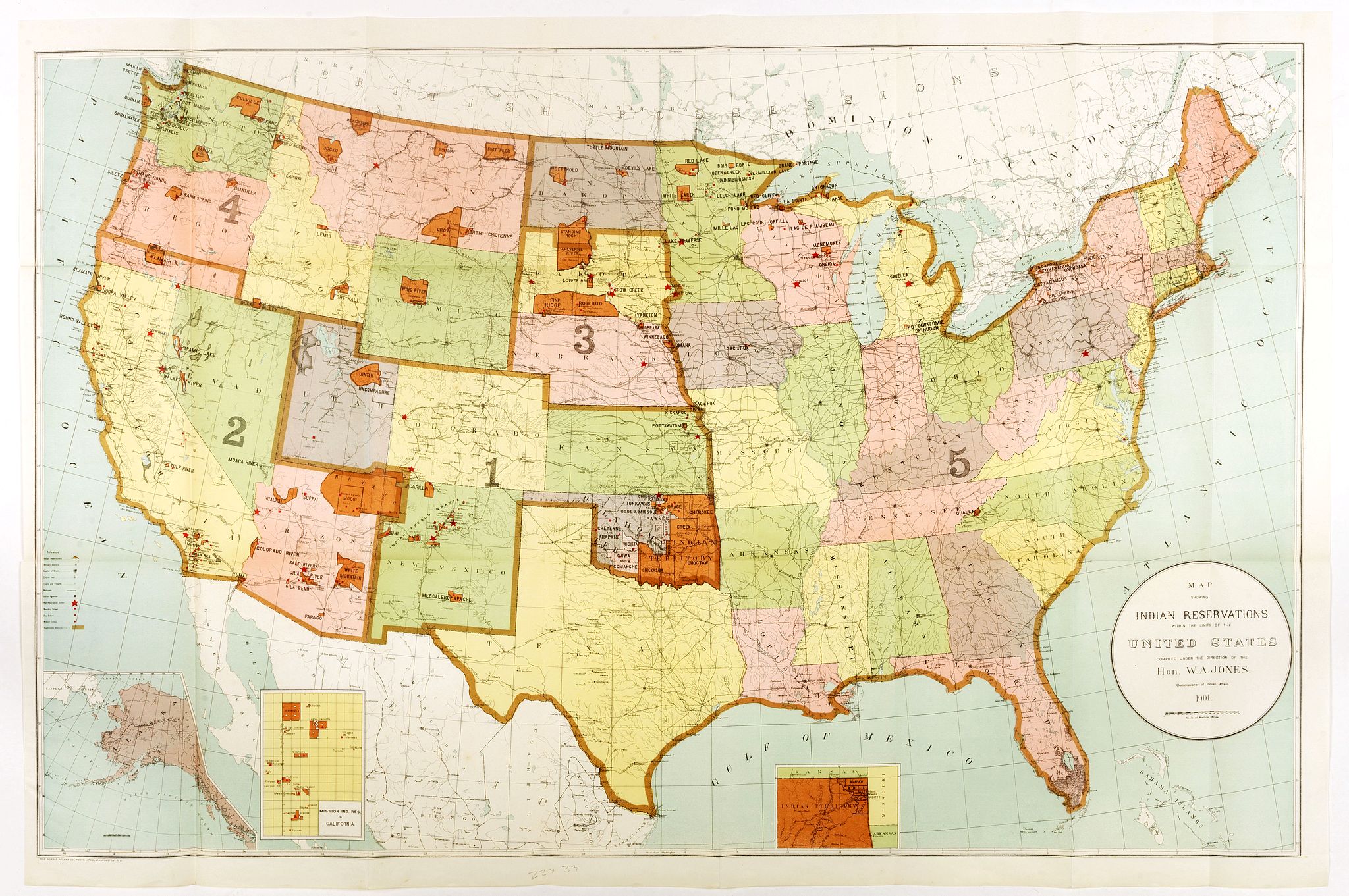 United States Bureau of Indian Affairs, Map Showing Indian Reservations Within The Limits of the United States Compiled Under The Direction of the Hon. T. J. Morgan Commissioner of Indian Affairs 1901., antique map, old maps