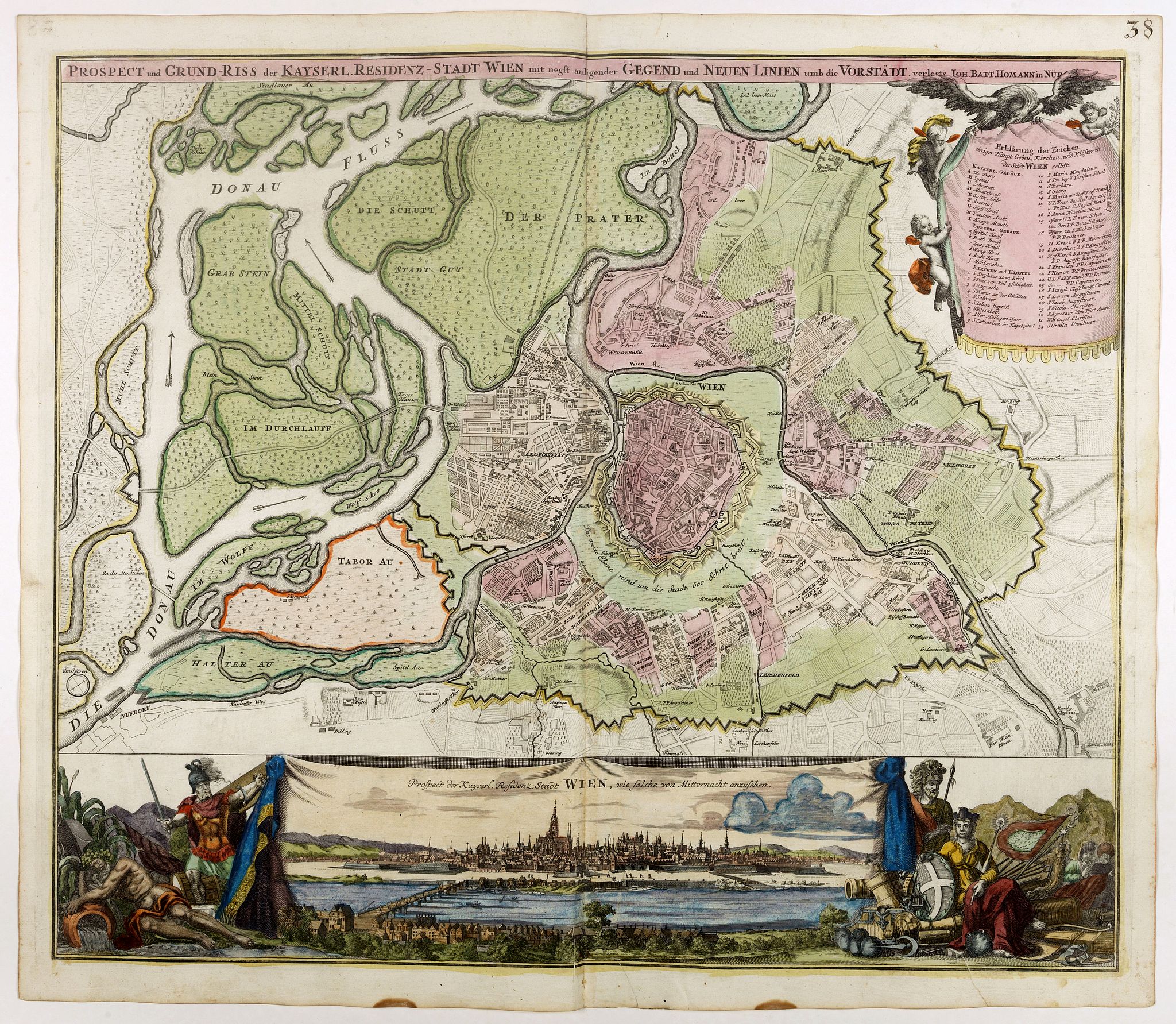 HOMANN, J.B., Prospect und Grund-riss der Kayserl. Residenz-stradt wien mit negst aligender . . ., antique map, old maps