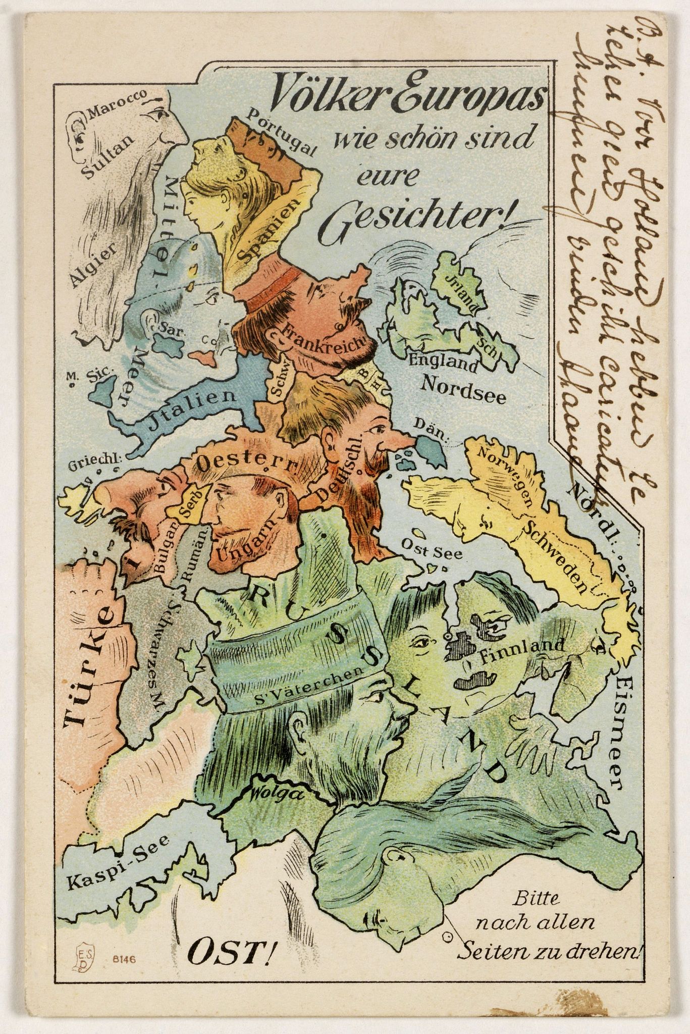 ANONYMOUS, Völker Europas wie schön sind eure Geschichter. (World War I post card), antique map, old maps