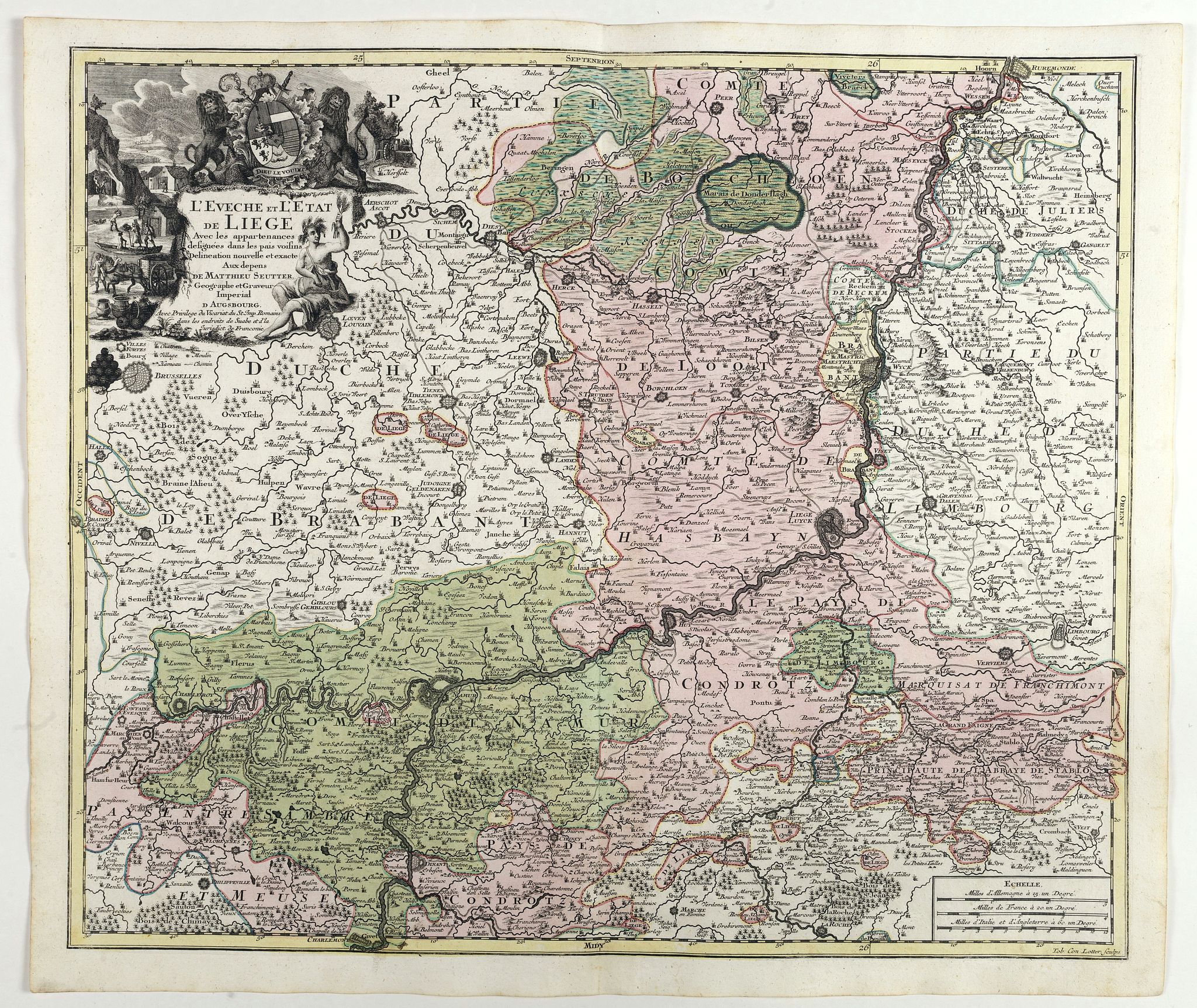 SEUTTER, M., L'Eveche et l'Etat de Liege . . ., antique map, old maps