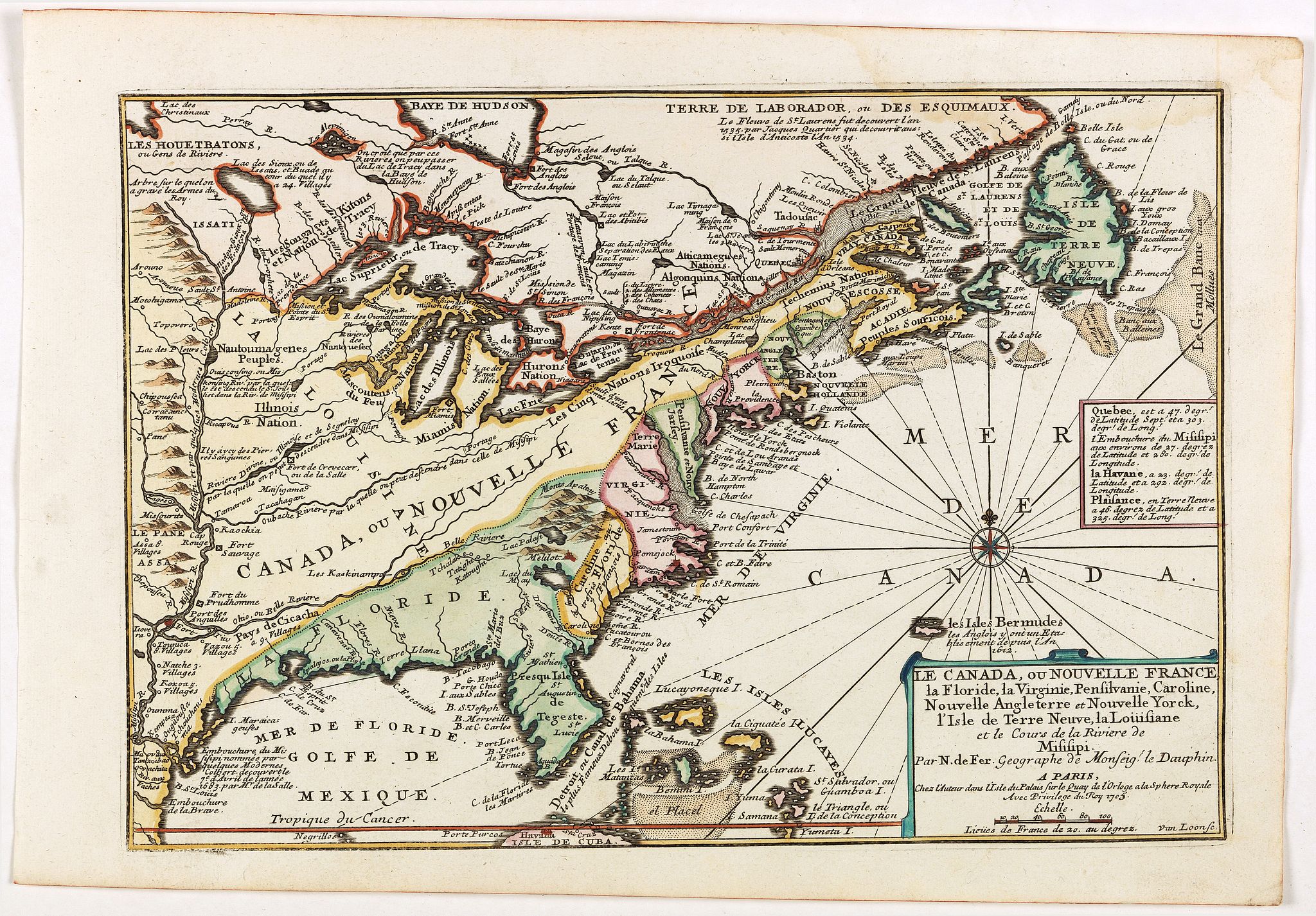 DE FER, N., Le Canada, ou Nouvelle France la Florida, la Virginie, Pensilvanie . . ., antique map, old maps