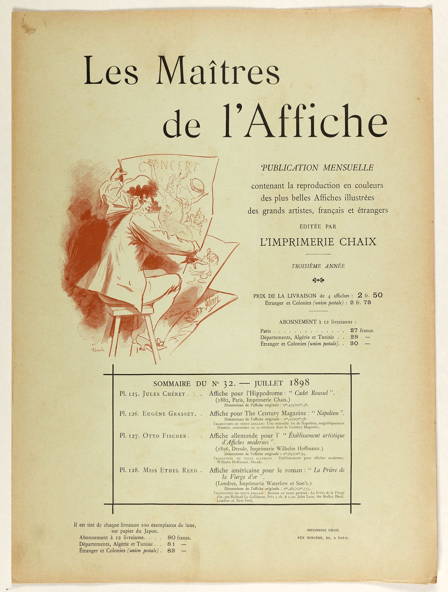 LES MAITRES DE L'AFFICHE, Sommaire du n°32 - Juillet 1898., antique map, old maps