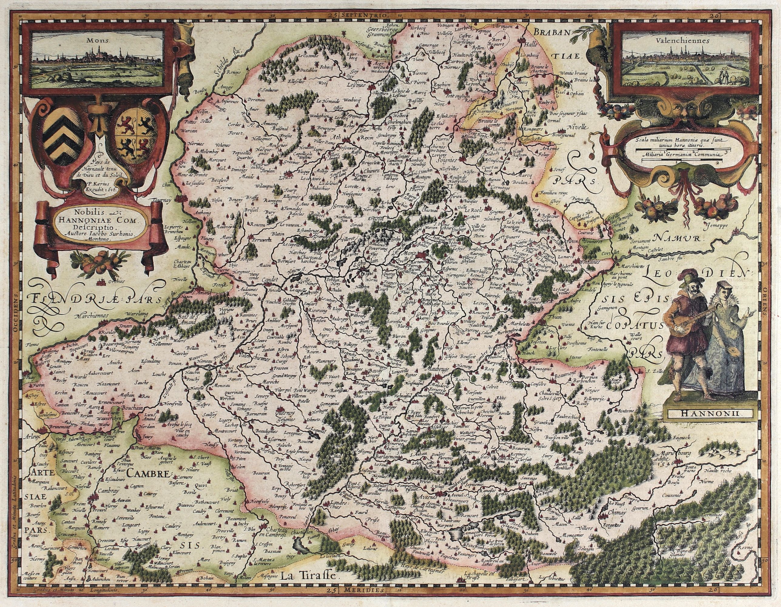 VAN DEN KEERE (KAERIUS), P., Hannoniae Comitatus (Hainaut), antique map, old maps