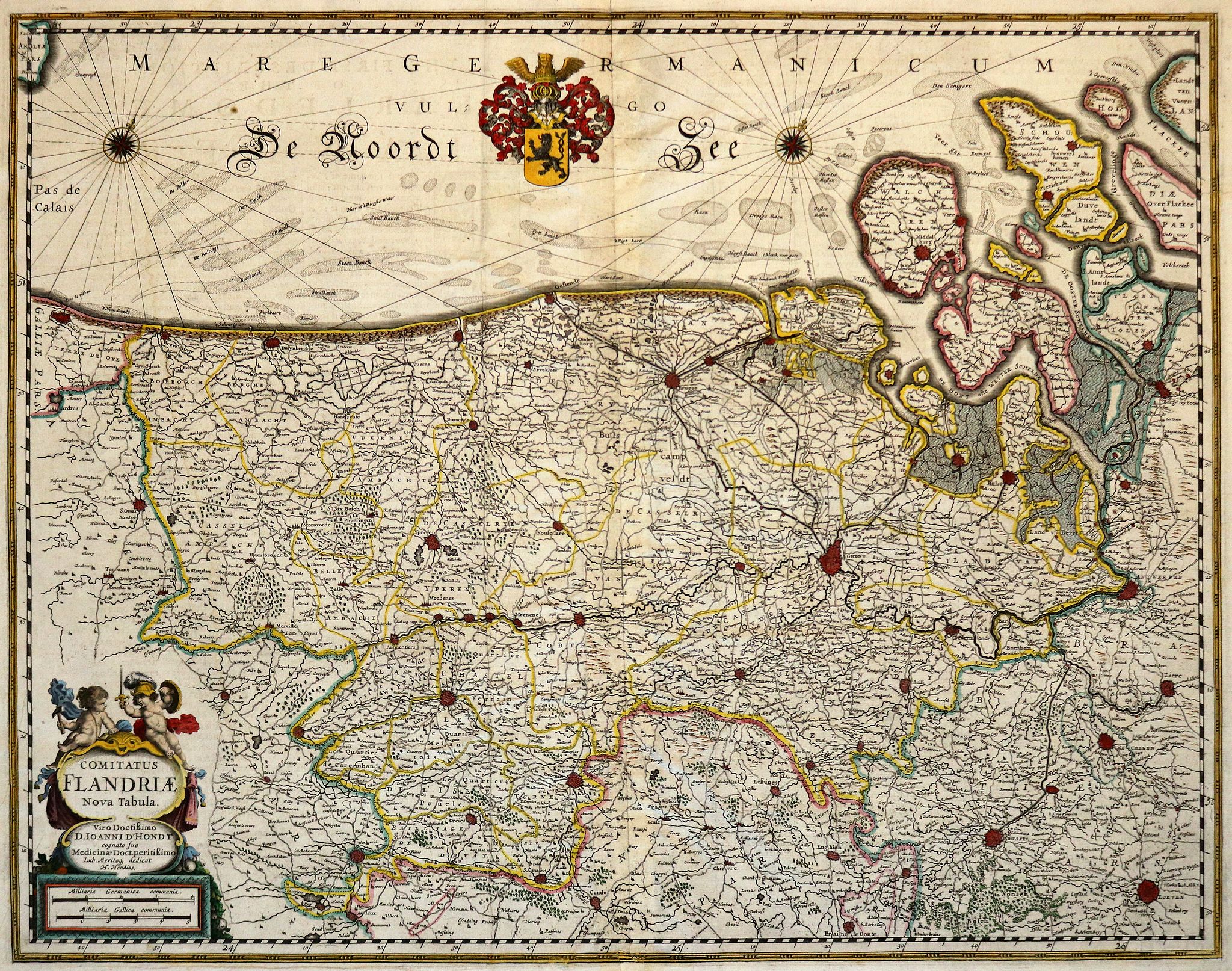HONDIUS, H., Comitatus Flandriae Nova Tabula., antique map, old maps