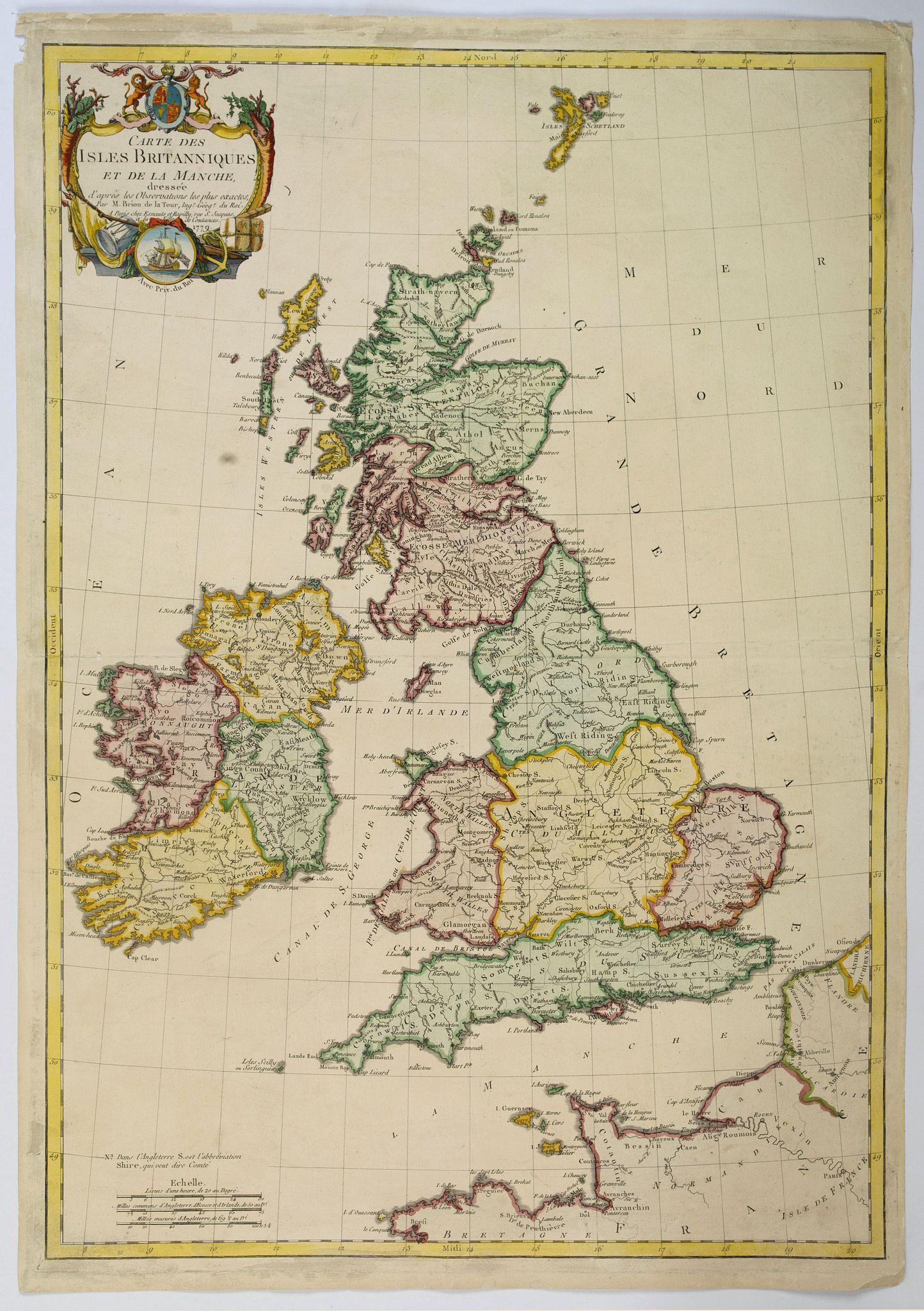 BRION DE LA TOUR., Carte des ISLES BRITANNIQUES et de la Manche. . ., antique map, old maps