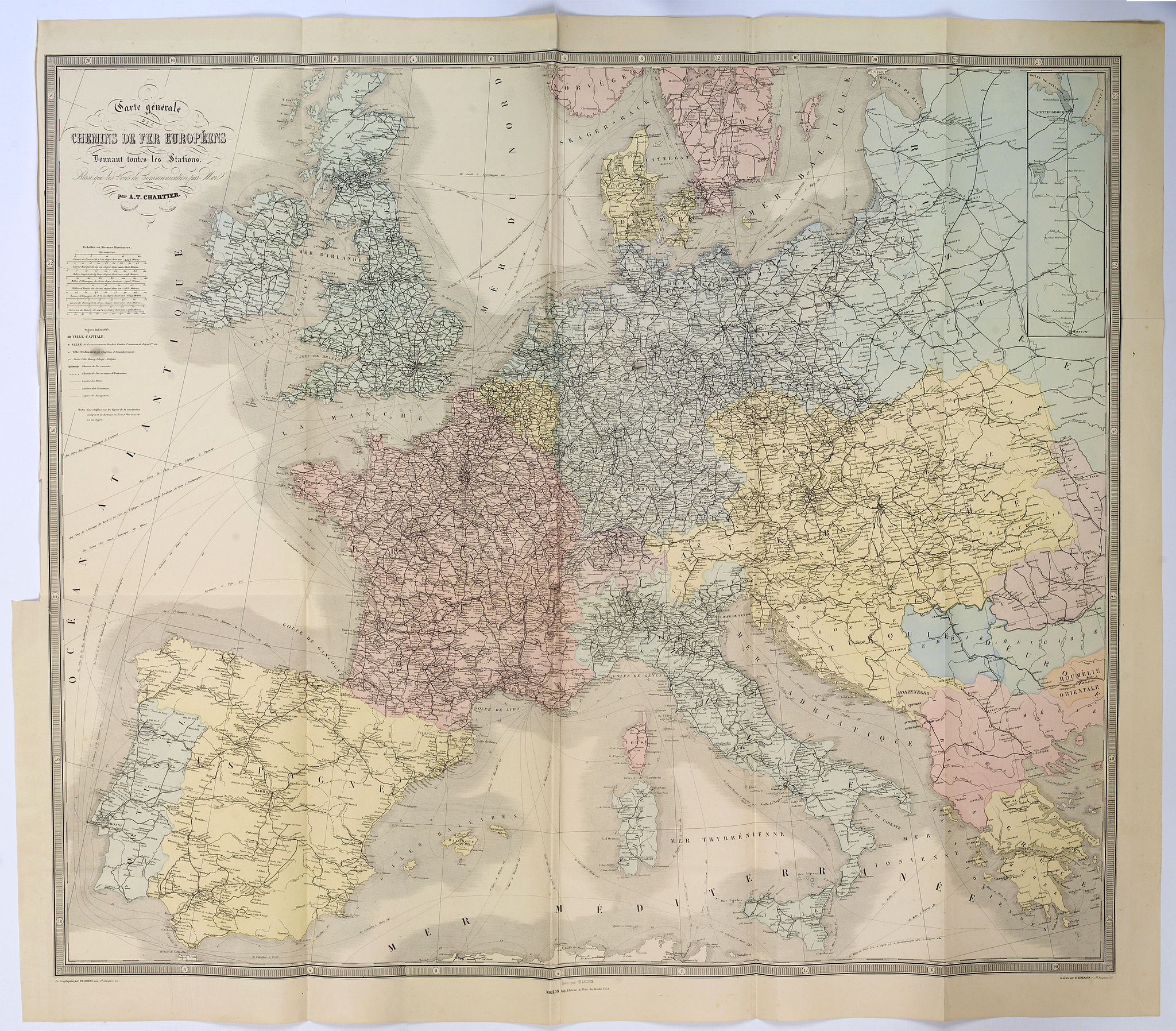 CHARTIER, A.T., Carte Generale des Chemins De Fer Europeens. . ., antique map, old maps
