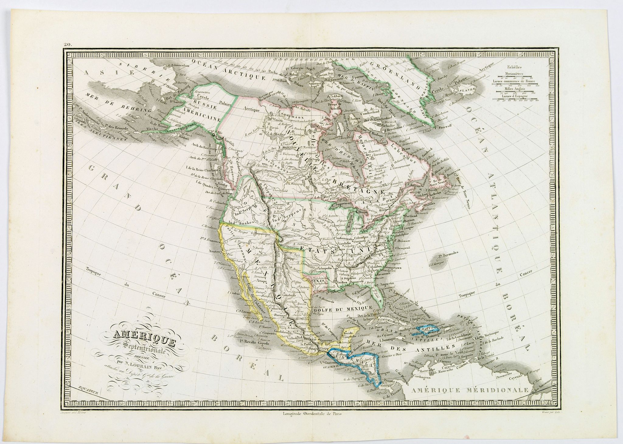 LORRAIN, N., Amérique septentrionale., antique map, old maps