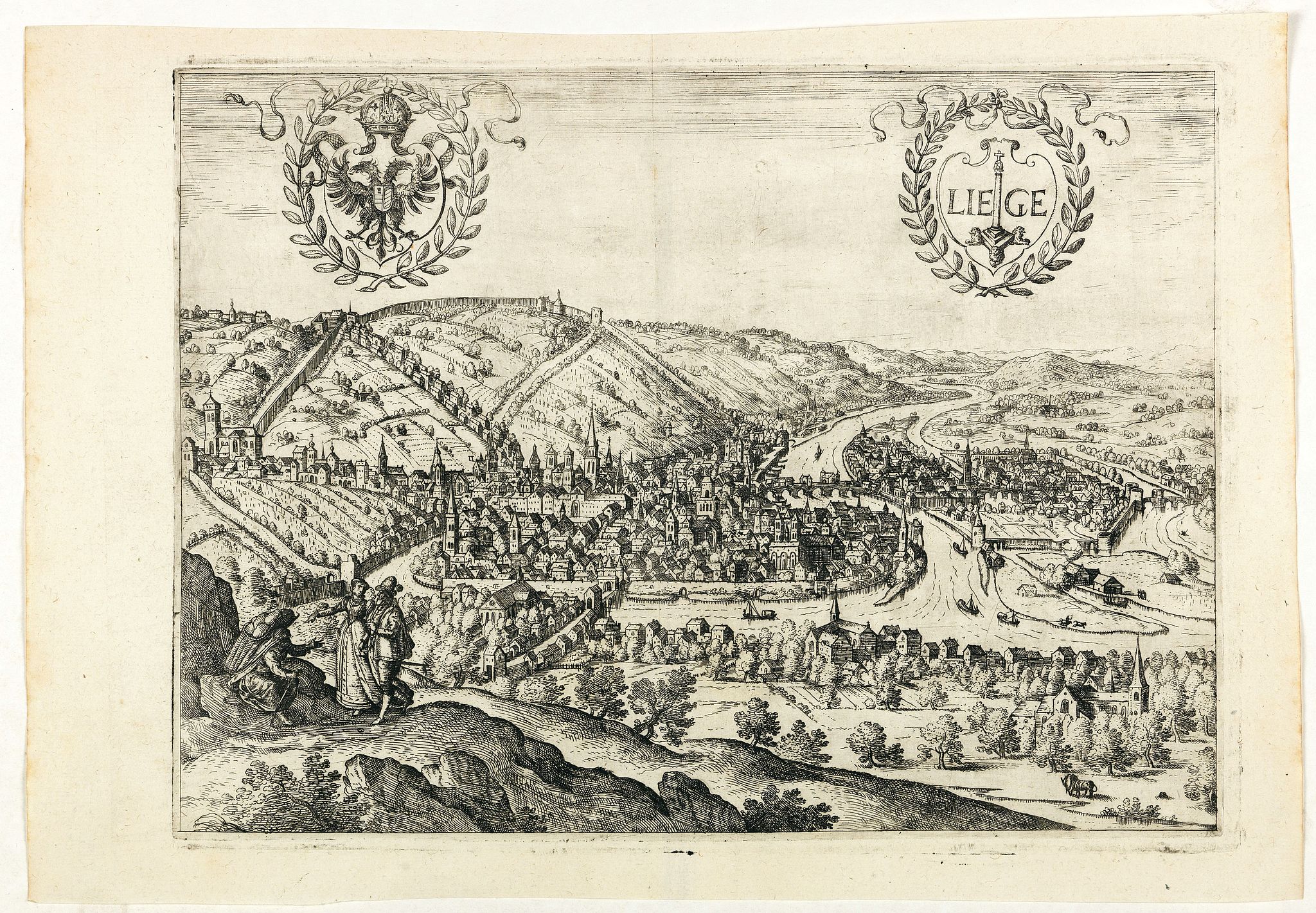 GUICCIARDINI, L., Liege., antique map, old maps