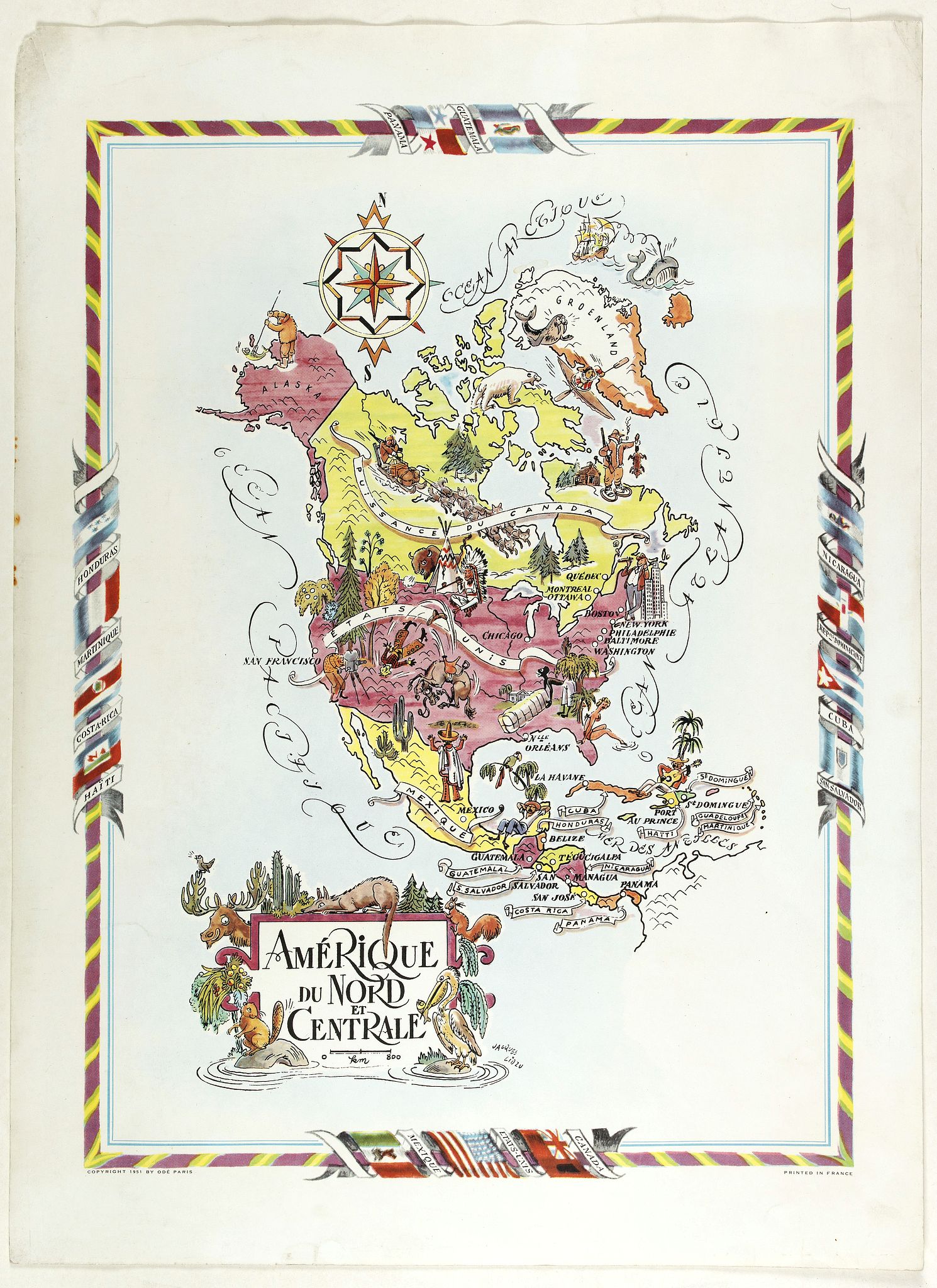 LIOZU, J., Amérique du Nord et Centrale., antique map, old maps