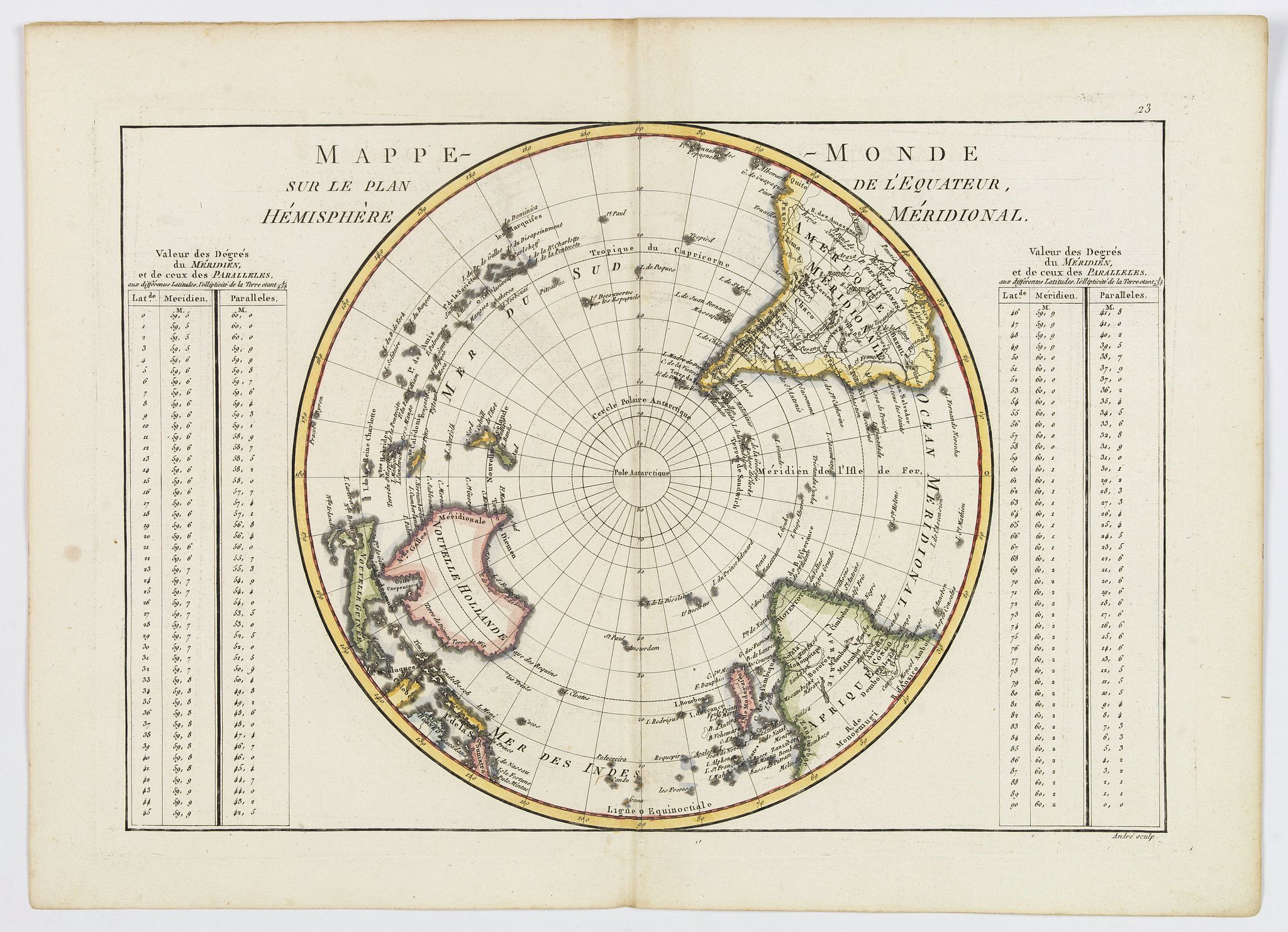 BONNE, Rigobert., Mappe-Monde sur le plan de l'Equateur, Hemisphere Meridional., antique map, old maps
