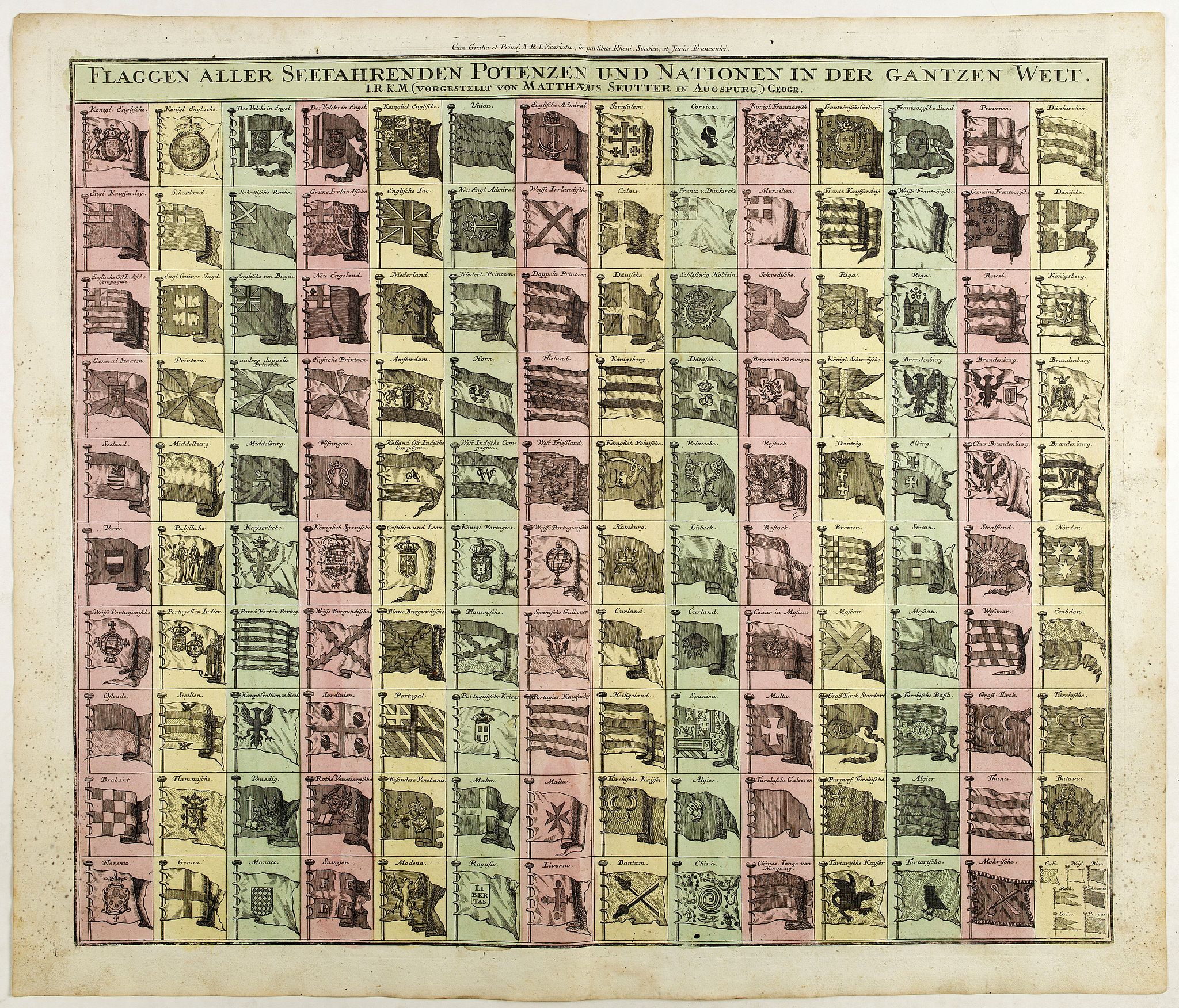 SEUTTER, M., Flaggen aller seefahrenden potenzen und nationen in der gantzen welt., antique map, old maps