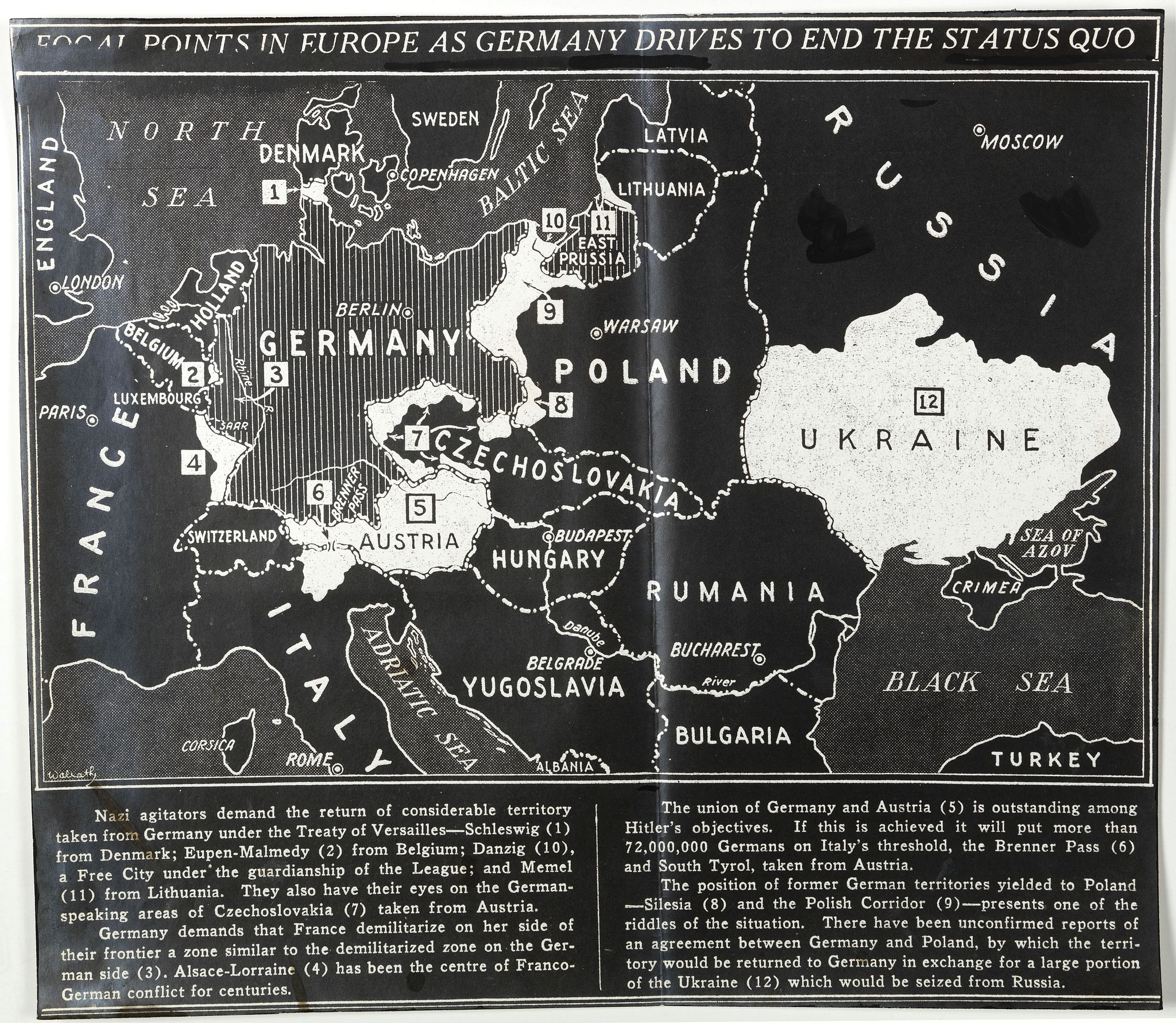 ANONYMOUS, Focal points in Europe as Germany drives to end the status quo., antique map, old maps