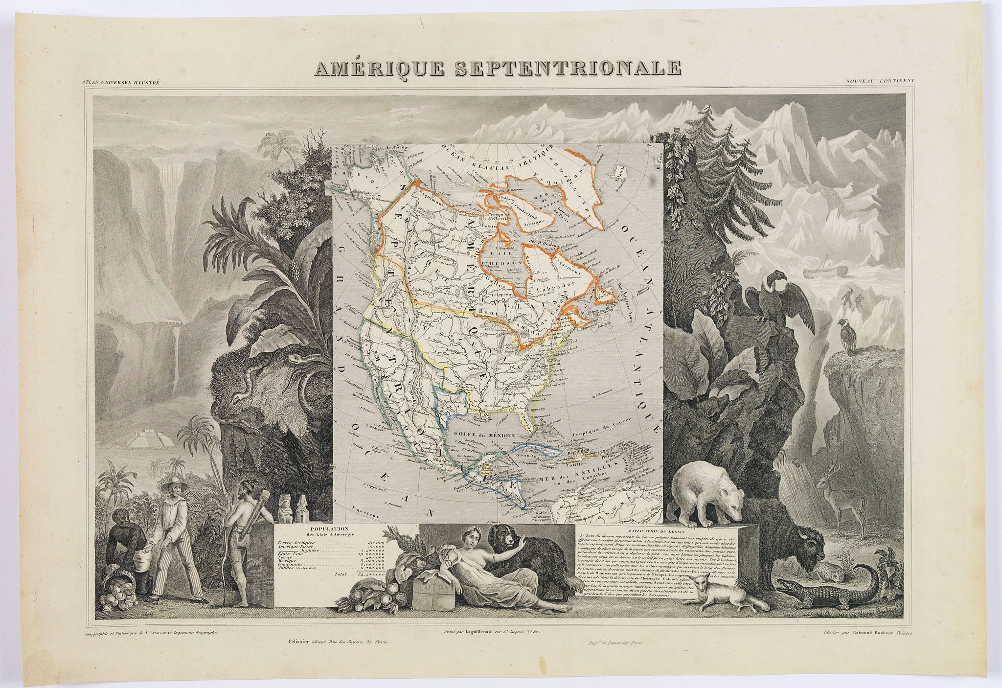 LEVASSEUR, V., Amerique Septentrionale., antique map, old maps