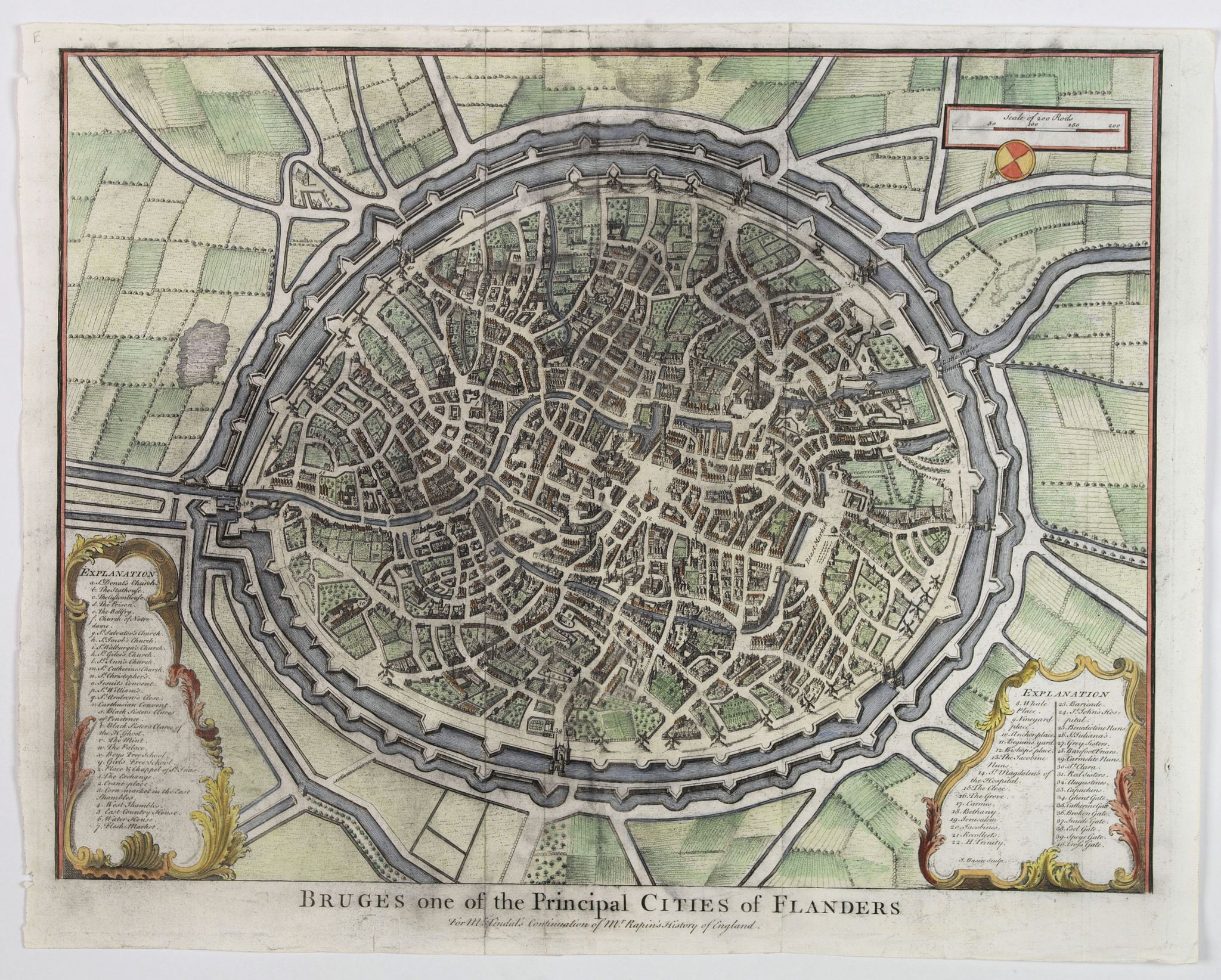 RAPIN / TINDAL., Bruges one of the Principal Cities of Flanders., antique map, old maps