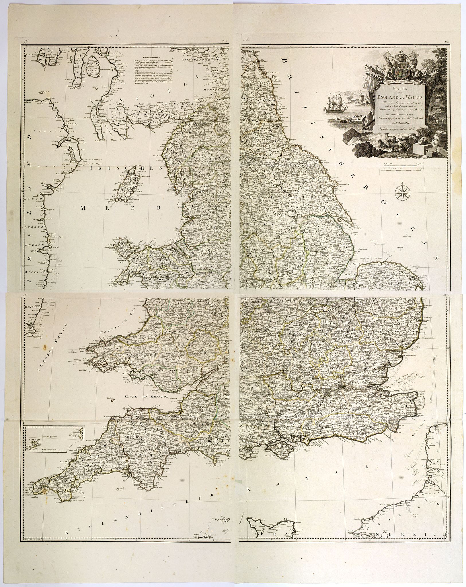 SCHRAEMBL / KITCHIN., Karte von England und Wallis. . ., antique map, old maps