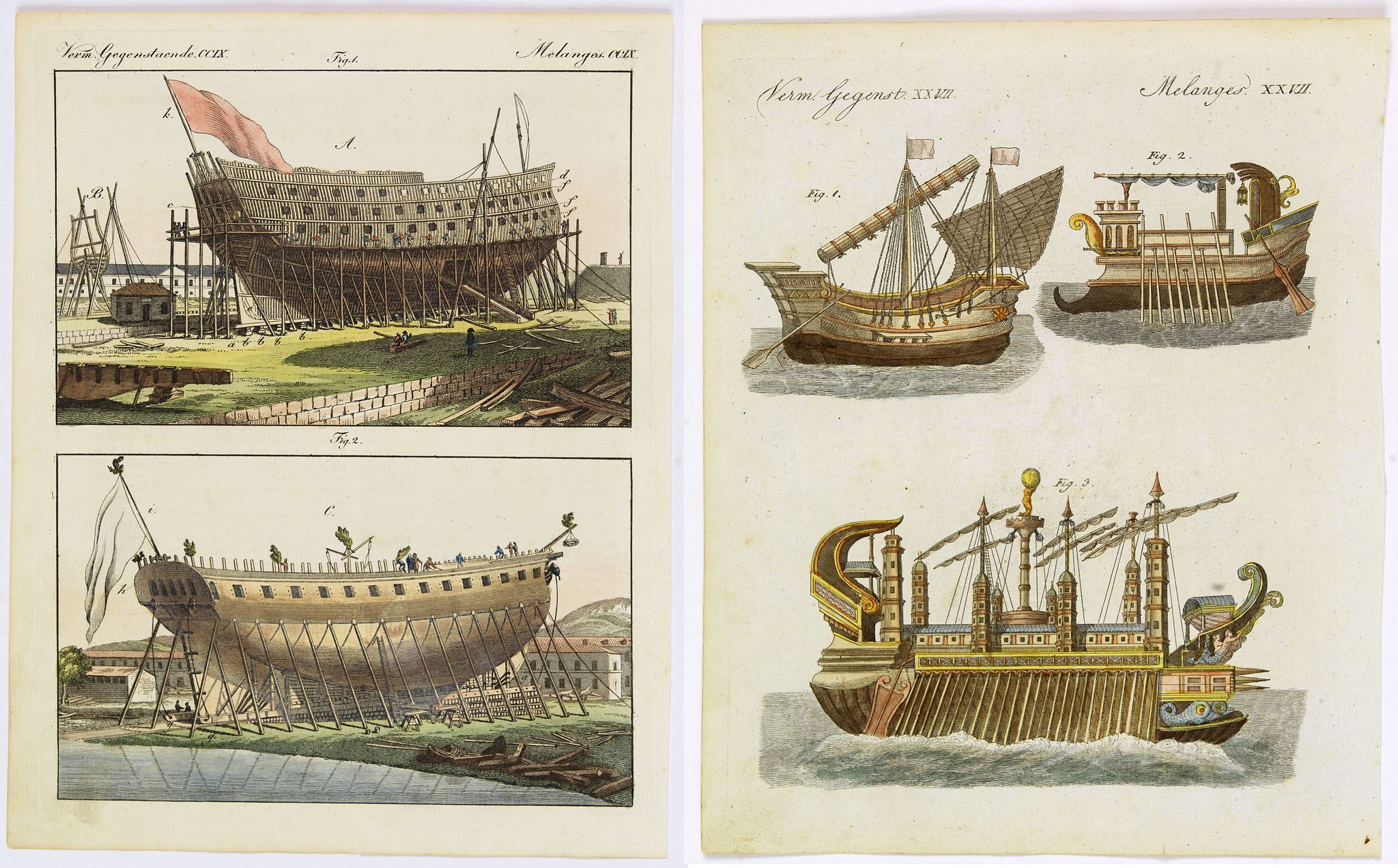 BERTUCH., Vaisseaux des Anciennes / Construction de Vaisseaux., antique map, old maps