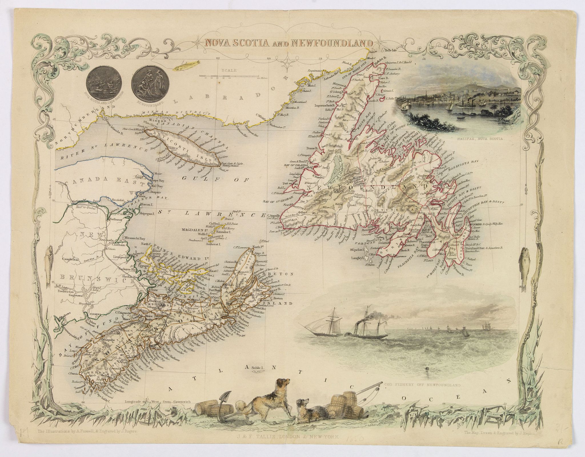 TALLIS, John., Nova Scotia and Newfoundland., antique map, old maps
