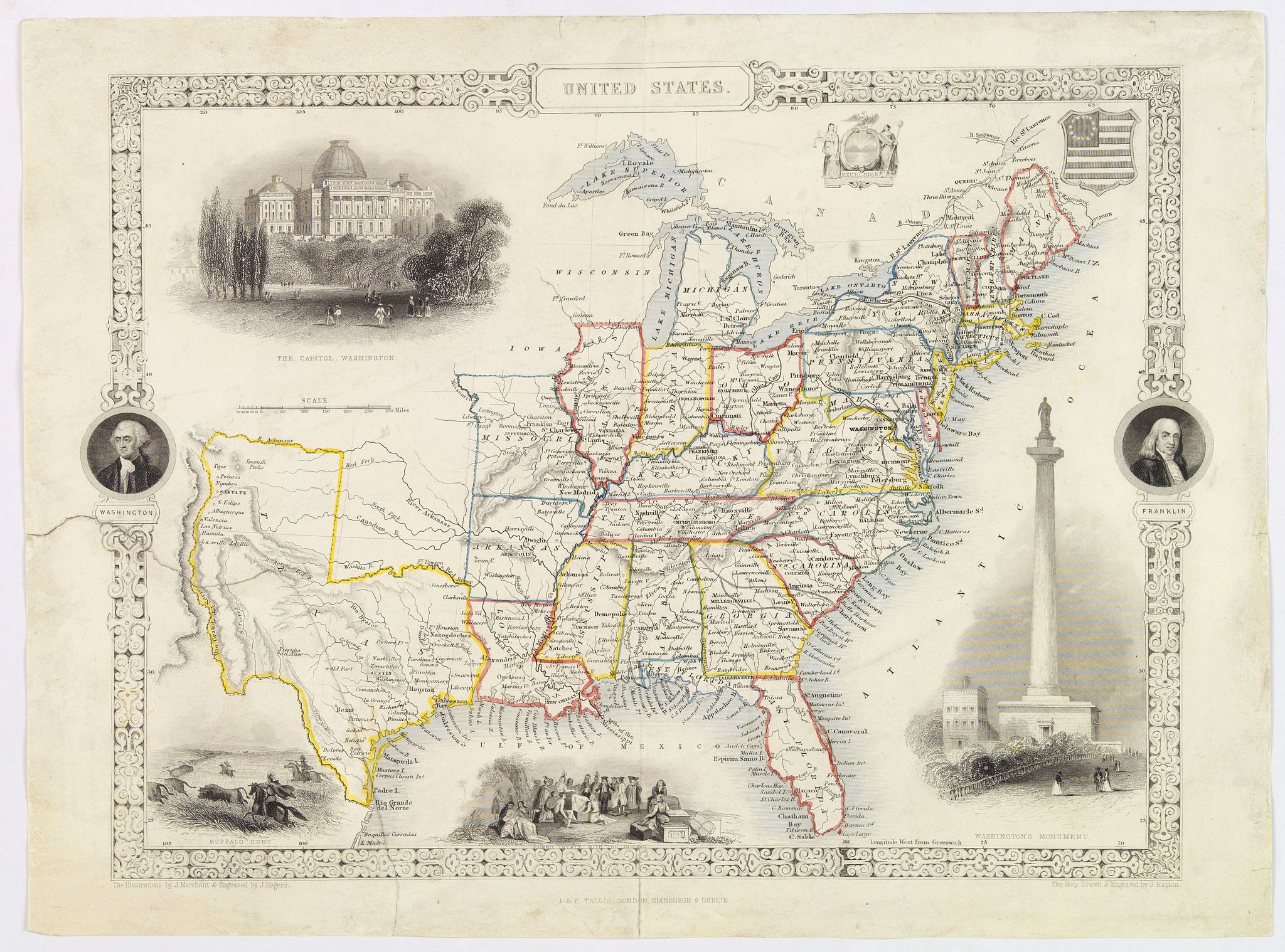 TALLIS, John., United States., antique map, old maps