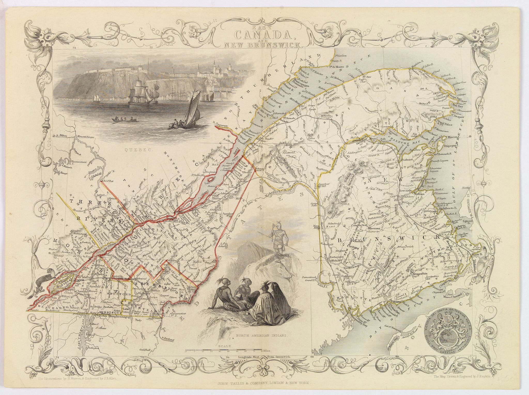 TALLIS, John., East Canada and New Brunswick., antique map, old maps