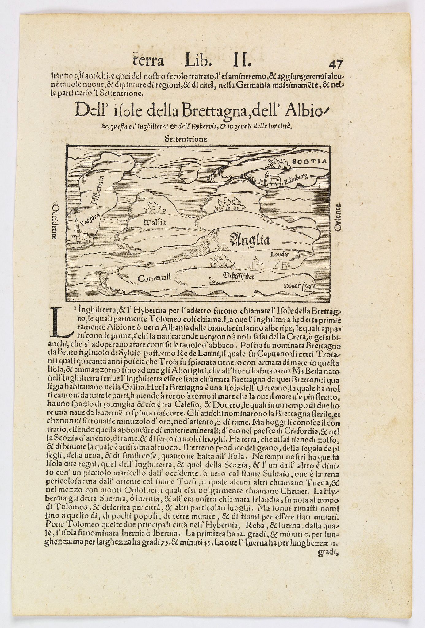 MÜNSTER, S., Dell' isole della Brettagna, dell' Albione. . ., antique map, old maps
