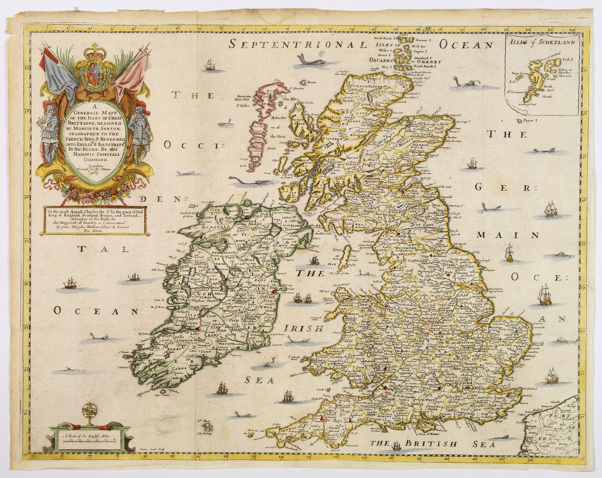 BLOME, Richard., A Generall Mapp of the Isles of Great Britaine. . ., antique map, old maps