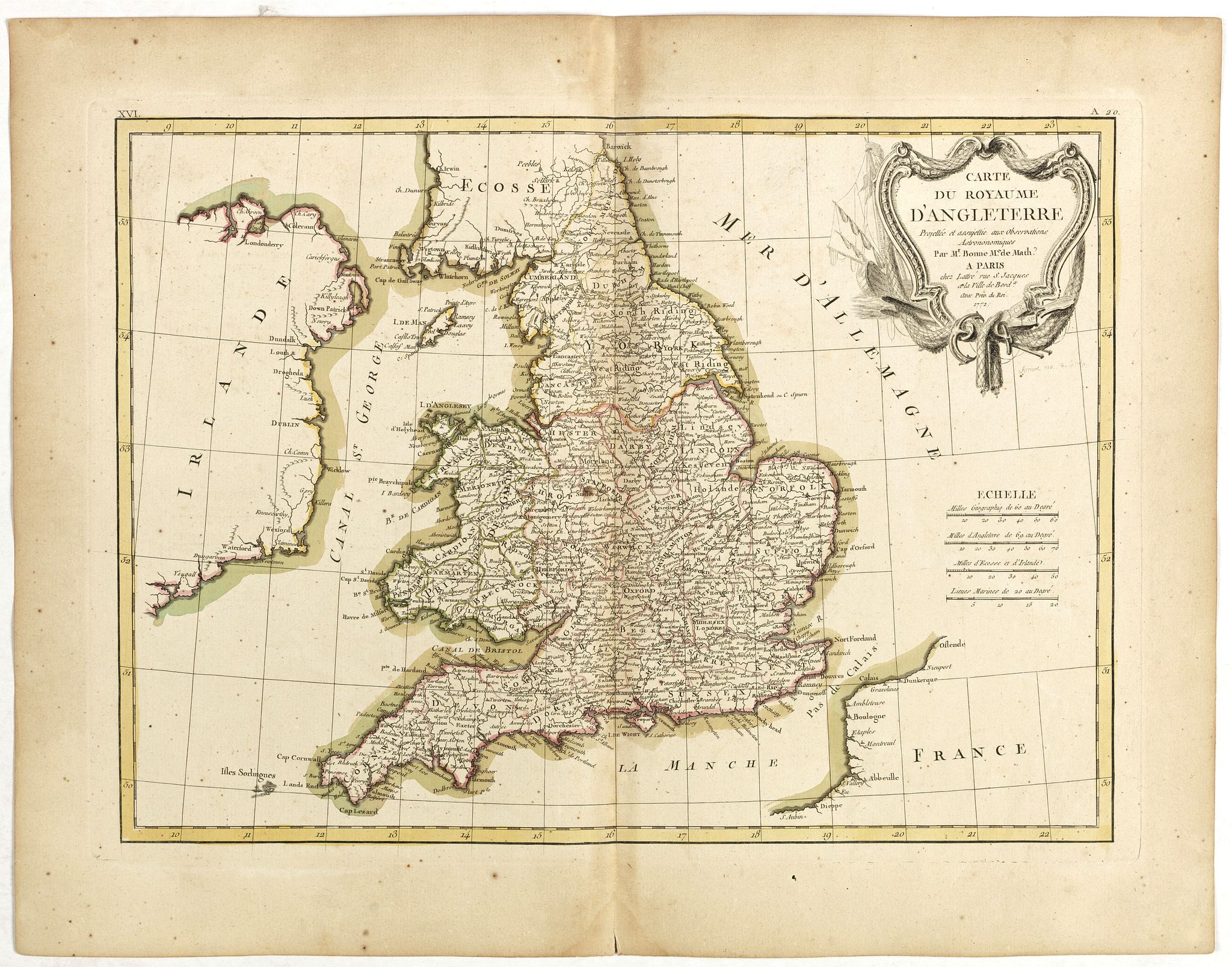 LATTRÉ / JANVIER,Sr., Carte du Royaume d'Angleterre . . ., antique map, old maps