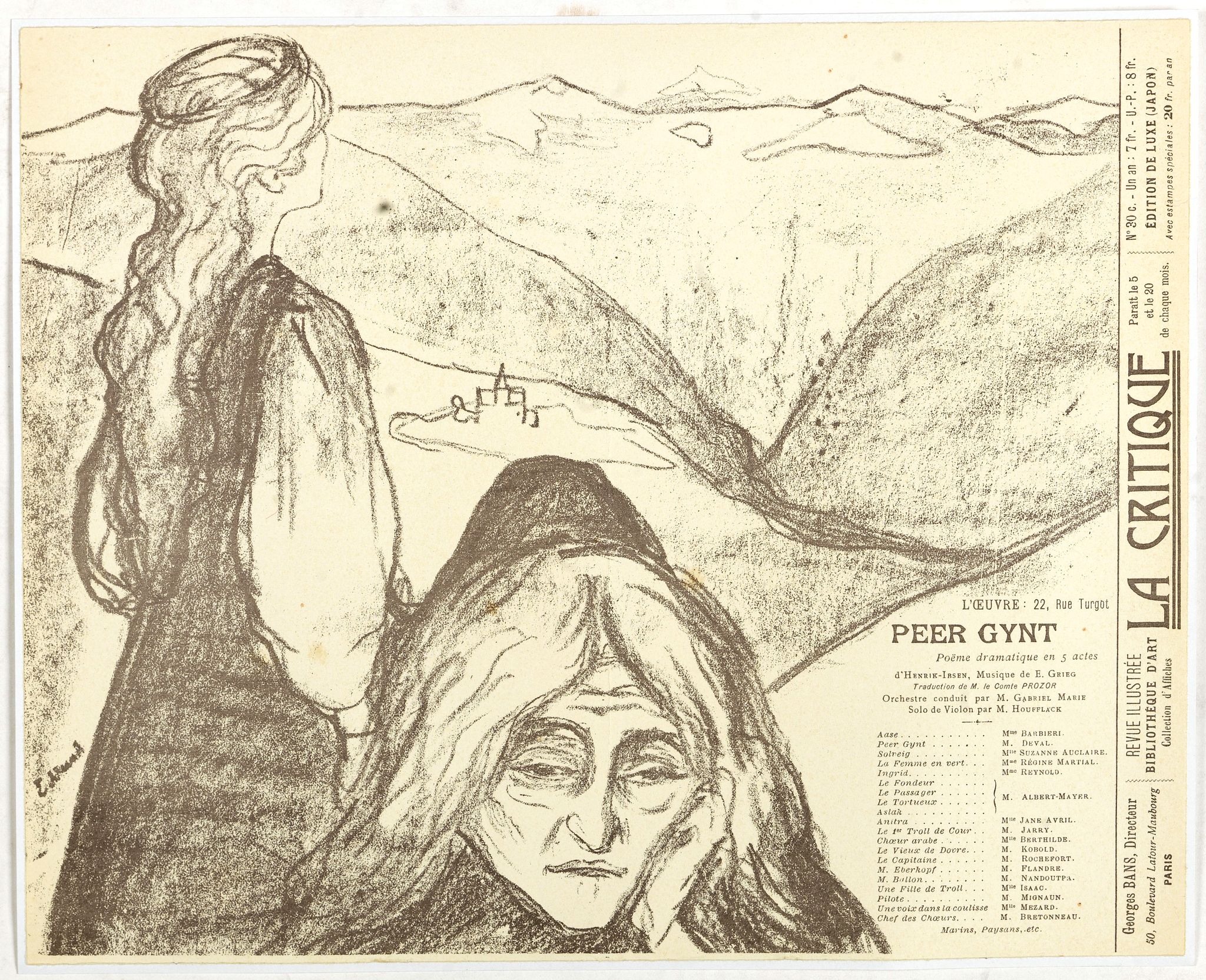 MUNCH, Edvard., Theatre program for : Peer Gynt. Poëme dramatique en 5 actes d’Henrik Ibsen., antique map, old maps