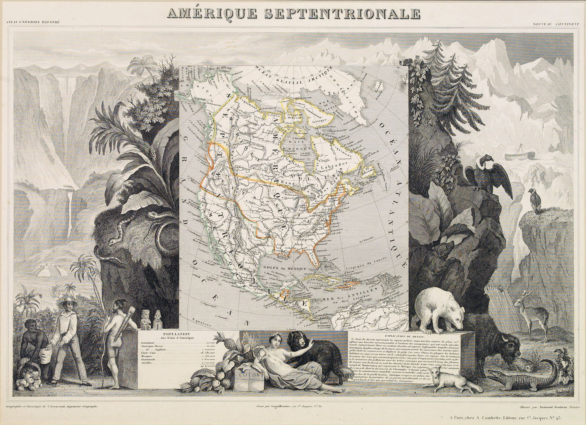 LEVASSEUR, V., Amerique Septentrionale., antique map, old maps