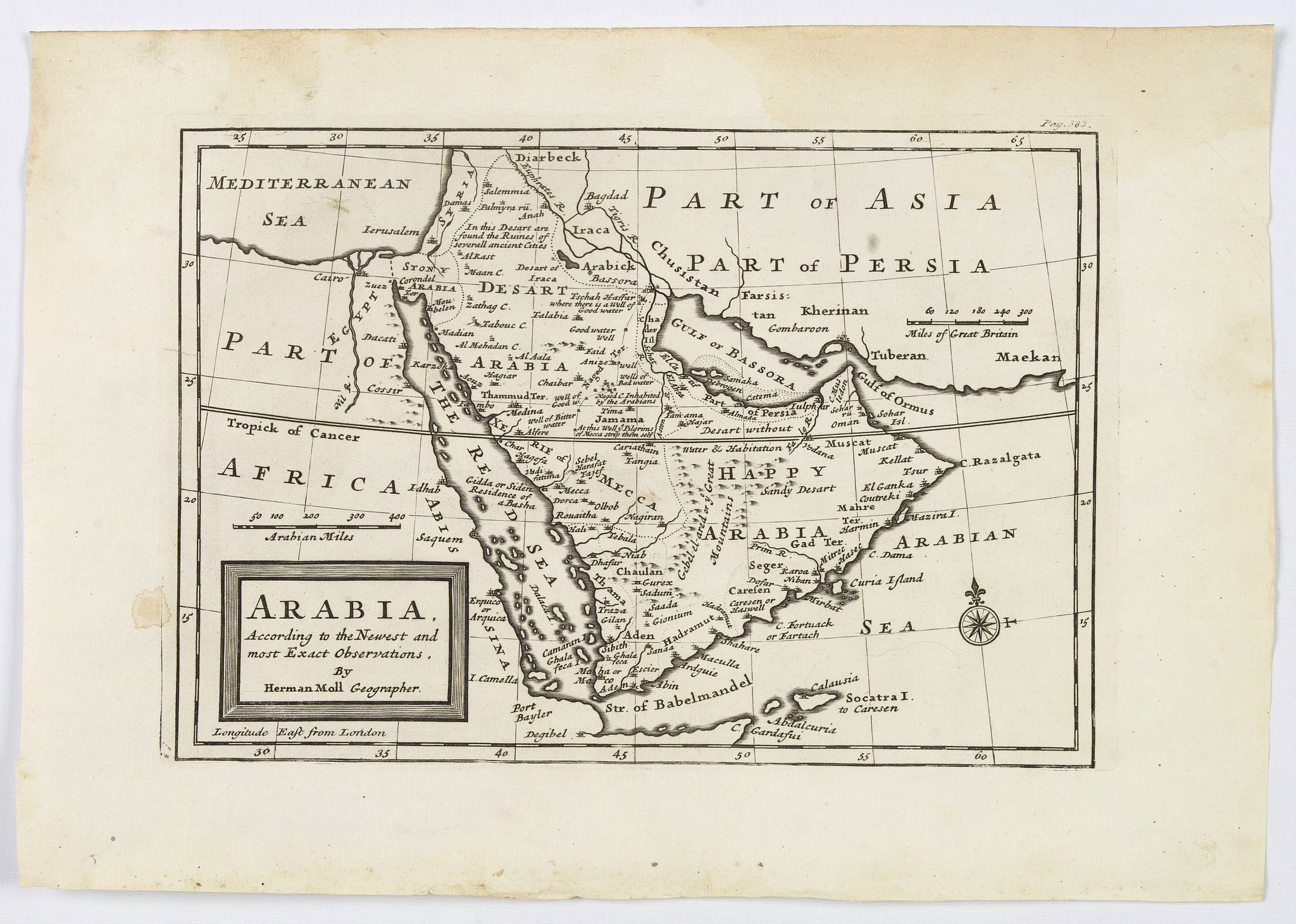 MOLL, Herman., Arabia. According to the Newest and Most Exact Observations., antique map, old maps