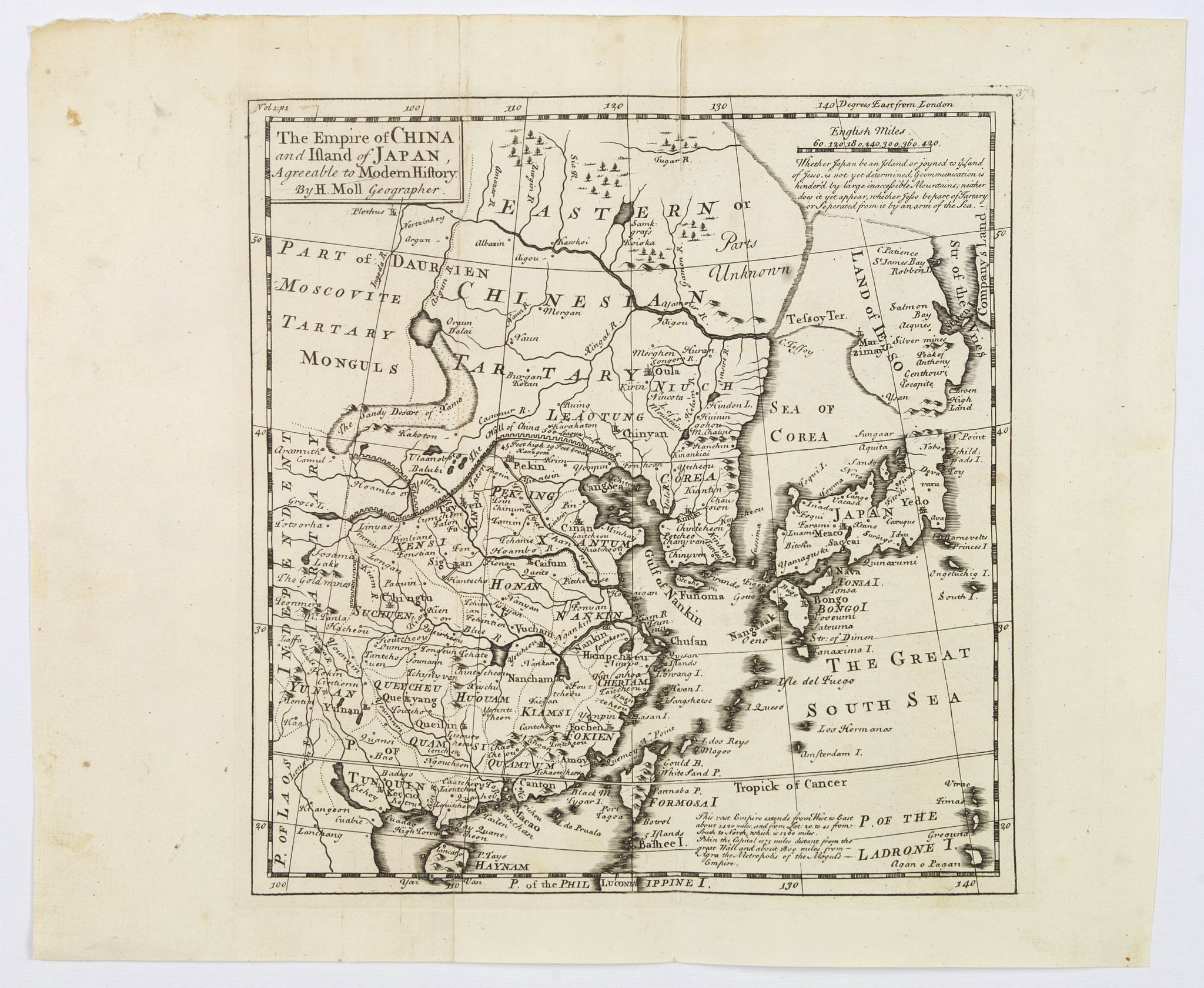 MOLL, Herman., The Empire of China and Island of Japan. . ., antique map, old maps