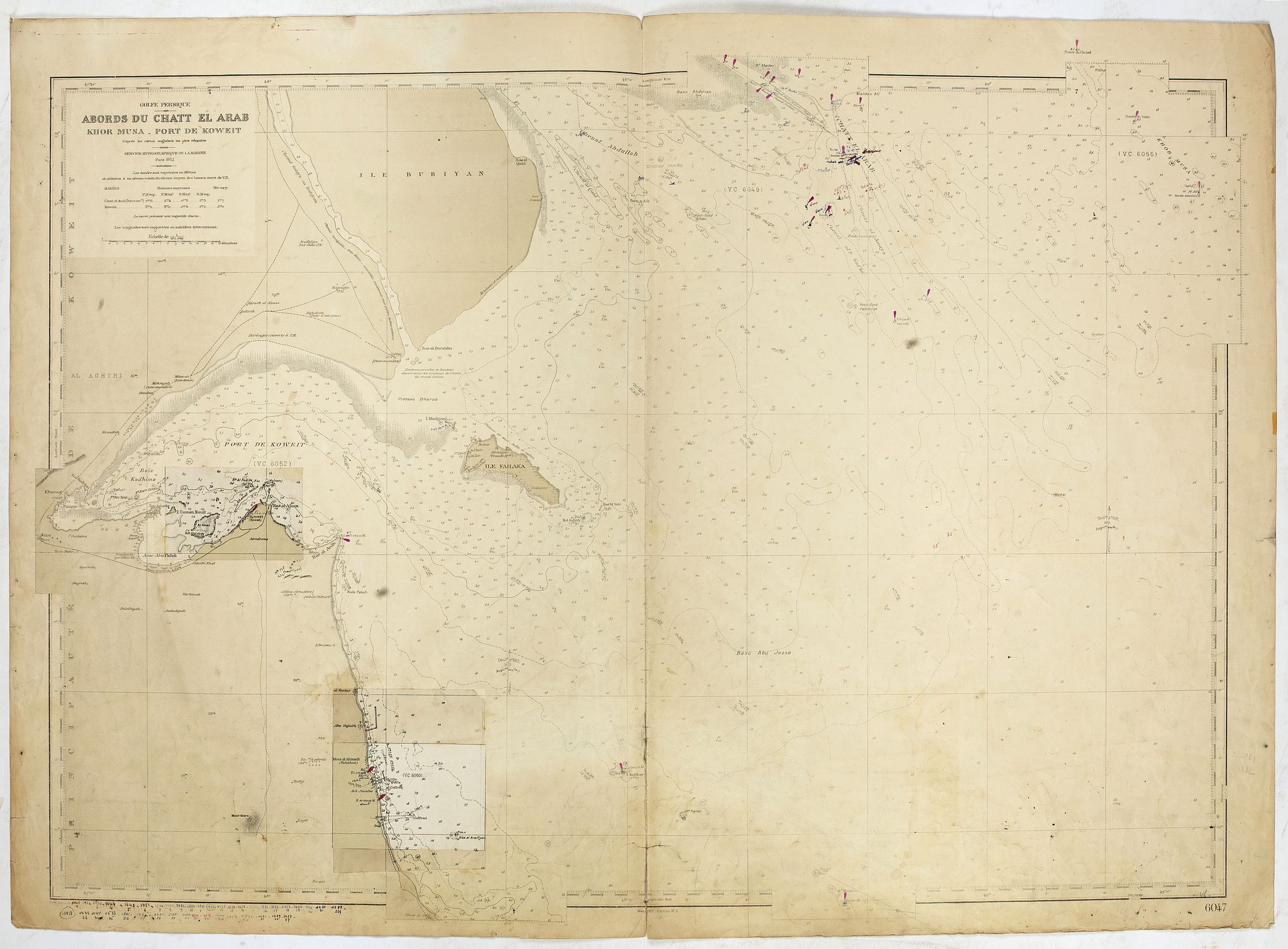 SERVICE HYDROGRAPHIQUE DE LA MARINE, Abords du Chatt El Arab - Khor Musa- Port de Koweit . . ., antique map, old maps