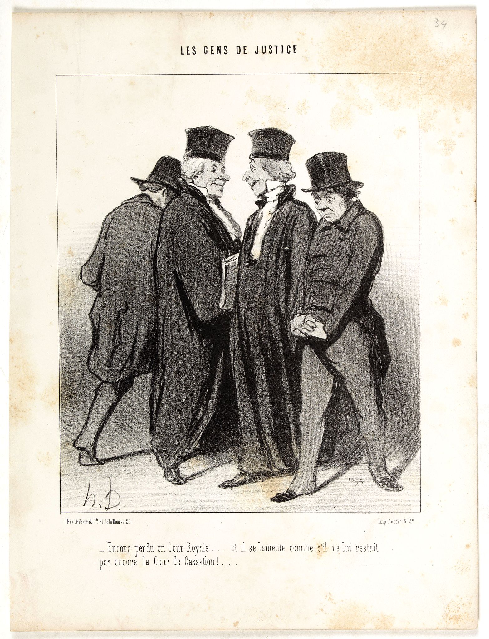 DAUMIER, H., Encore perdu en Cour Royale .... et il se lamente comme s'il ne lui restait pas encore la Cour de Cassation!..., antique map, old maps
