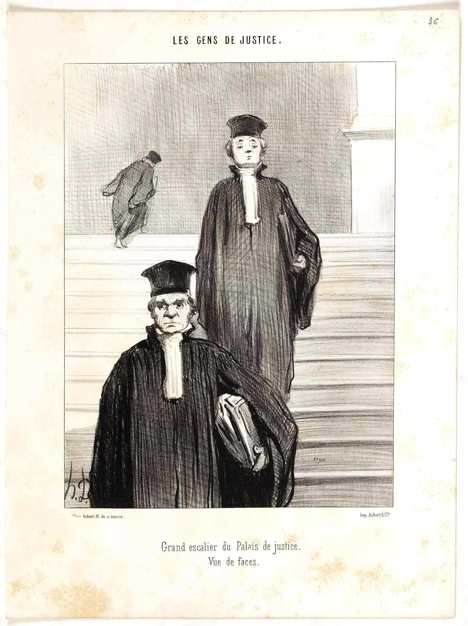 DAUMIER, H., Grand escalier du Palais de justice, Vue de faces., antique map, old maps